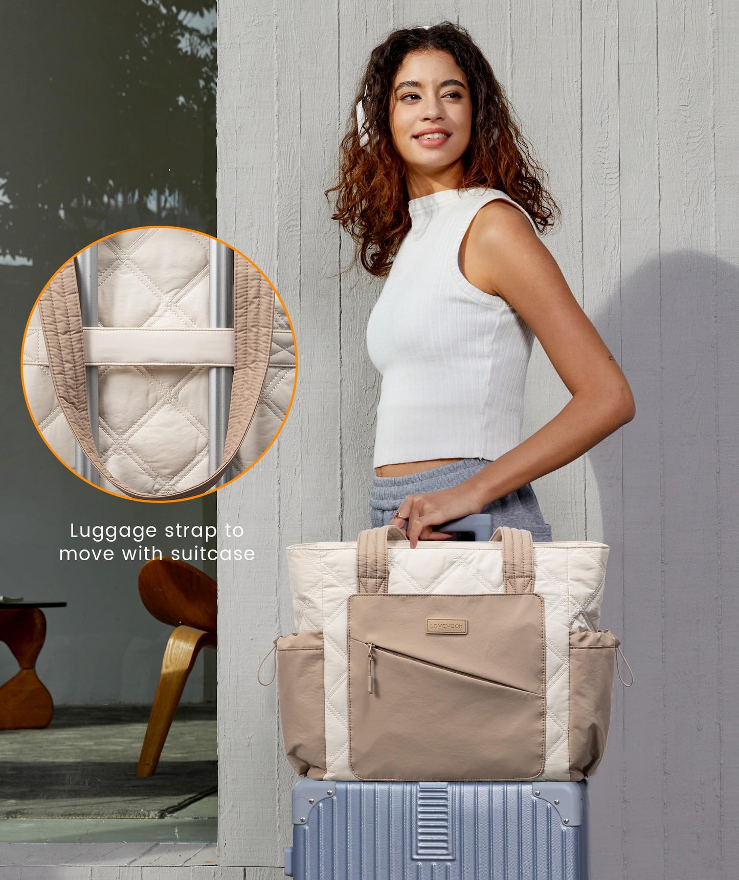 LOVEVOOK Tote Bag for Women, Puffer Bag and Work Bags with Zipper for Travel, Daily, School, Quilted Nurse Shoulder, 2pcs