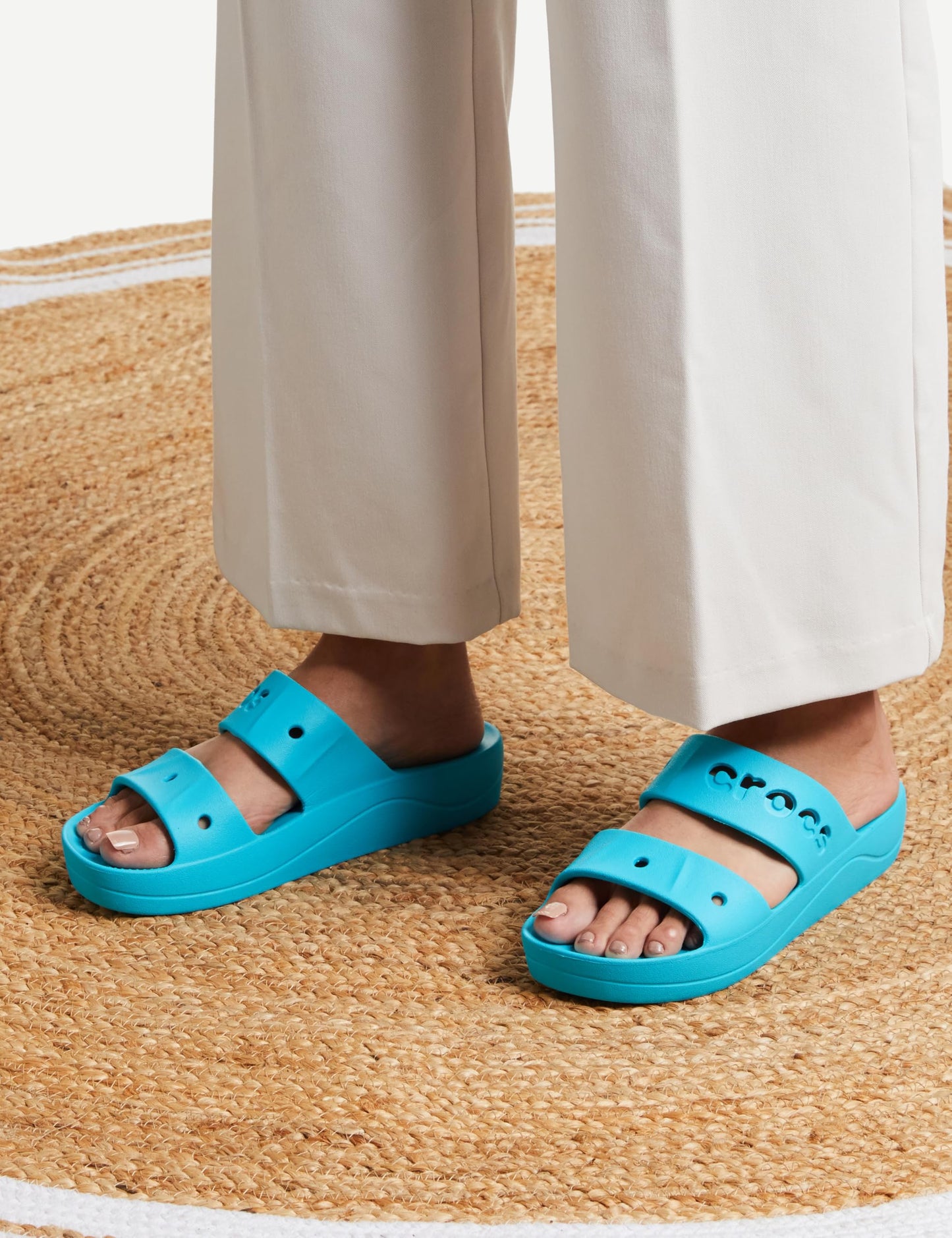 Crocs Women's Baya Platform Sandals | Slides Women, Digital Aqua, 7 Women