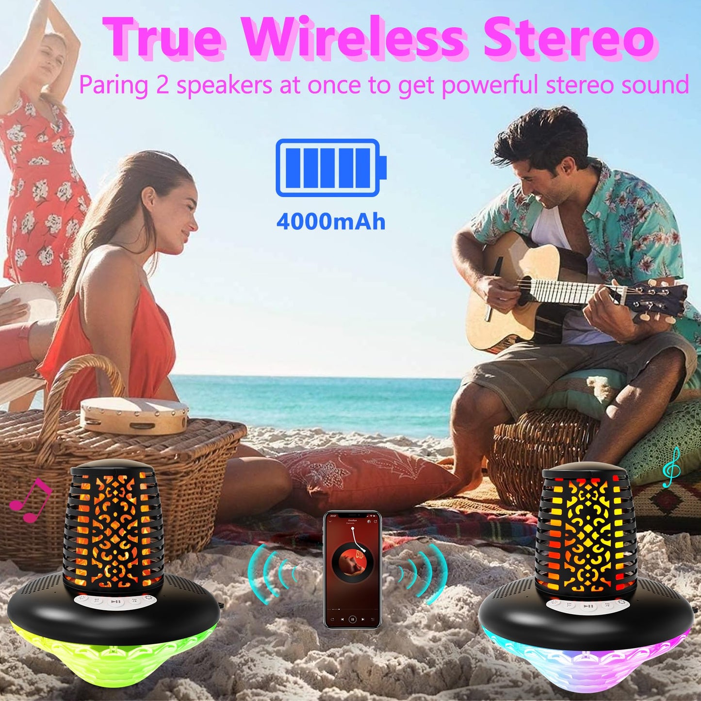 KingSom Floating Pool Speaker,Bluetooth Pool Speaker with LED Flame Light and RGB Light,IP68 Waterproof Bluetooth Speakers,Loud Stereo Sound,TWS Pairing,Built-in Mic,Hot Tub Speakers,Black