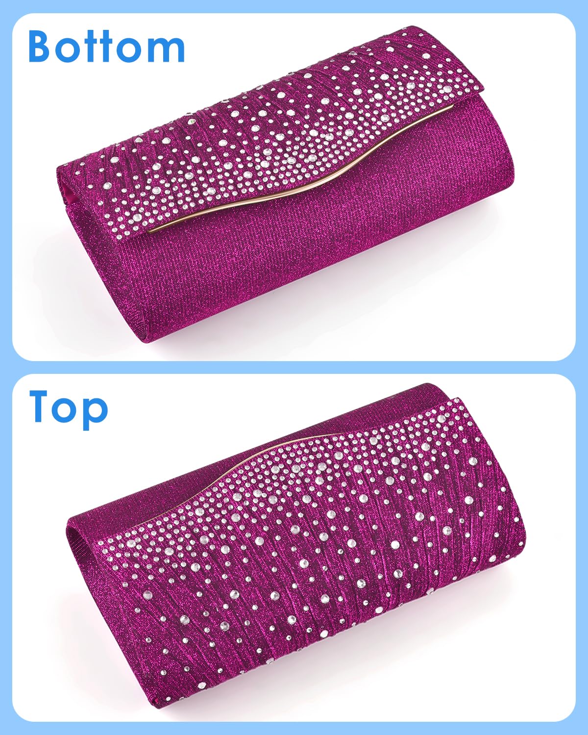 TINDTOP Clutch Purses for Women Evening Handbags for Formal Wedding Party Cocktail Prom Crossbody Shoulder Envelope Bag (Rose)