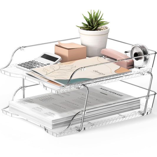 Simple Houseware 3-Tier Crystal Clear Stackable Document Letter Tray Paper Organizer – Desk Organizer for A4/Letter Size Documents, File Sorter, Paper Holder, Office Desktop File Storage, Acrylic Look