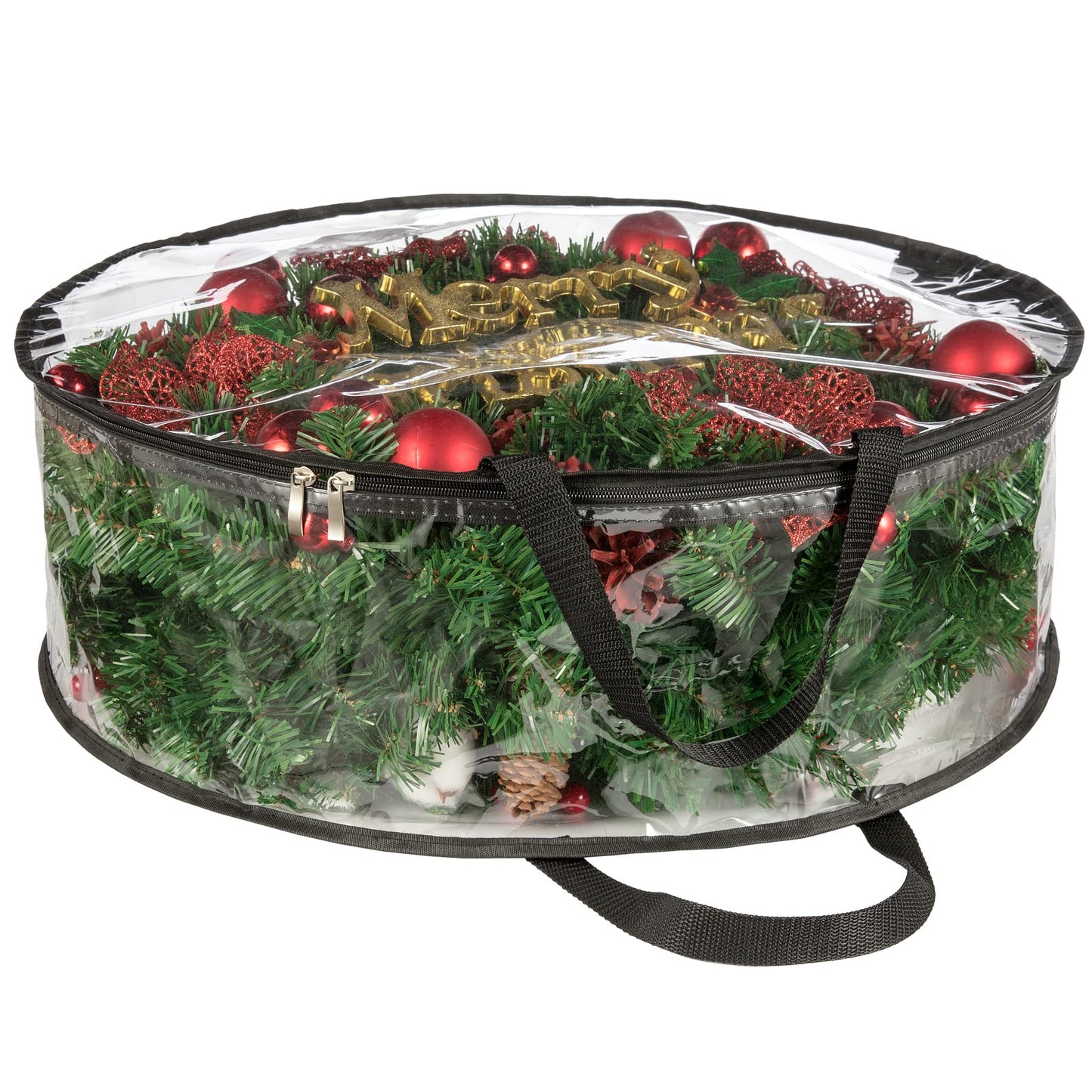 CINPIUK Clear Wreath Storage Bag 24 Inch, Christmas Container, Heavy Duty Protector With Handle for Holiday Seasonal Garland, 2Pcs