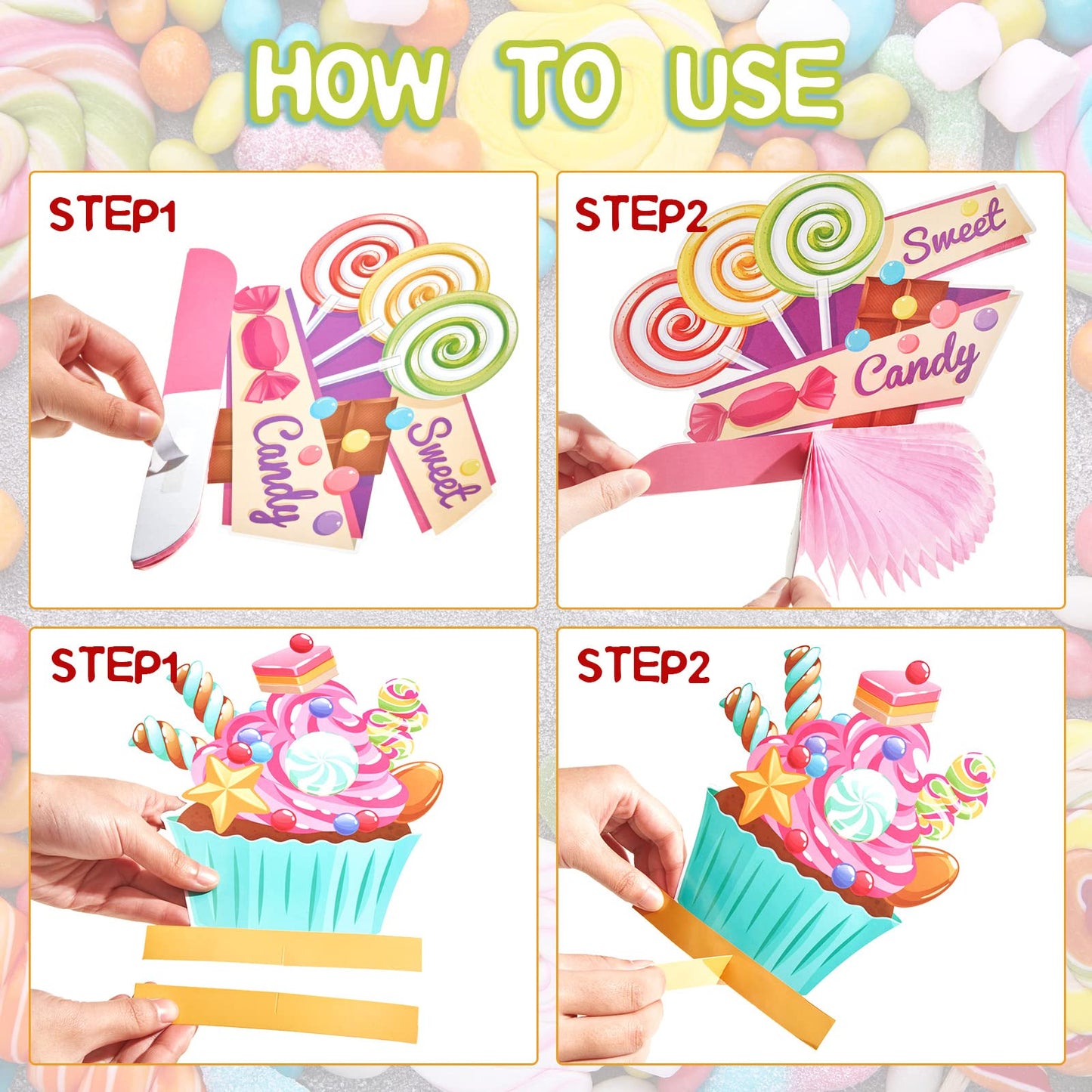 Marspark 10 Pieces Candyland Party Decorations Lollipop Table Topper Sweet Candy Table Centerpieces Boho Honeycomb Centerpieces Lollipop Decorations for Birthday Baby Shower Sweet Shop Party (Candy)