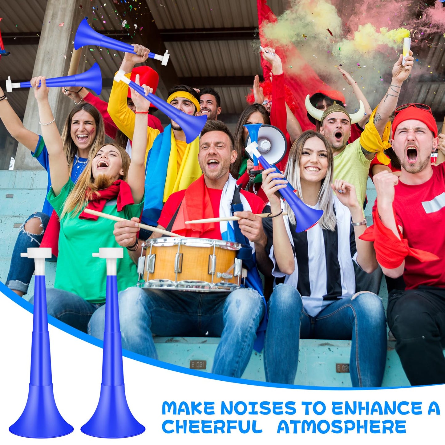 Denylo pro Collapsible Stadium Horn NoiseMaker 10.2 Inch Vuvuzela Plastic Trumpet Horn Blue Soccer Horn Blow Horn Noisemakers for Sporting Events Graduation Games School Sports Party Supplies