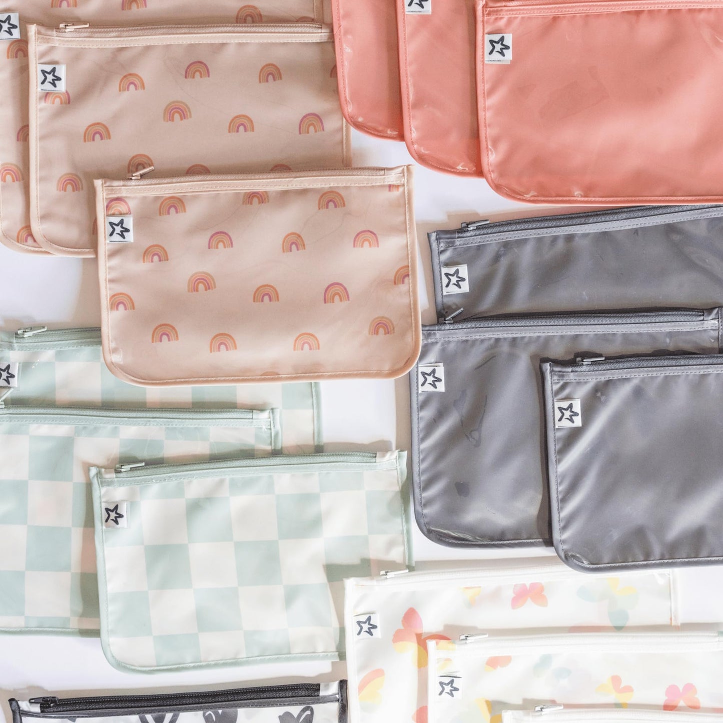 Tiny Twinkle Mess-proof Travel Bags, Airline Compliant, Zipper Closure, Clear Front Pouch, Diaper Bag Packing, Toiletry or Cosmetics Organizer 3 Pack Set (Black Checkers)