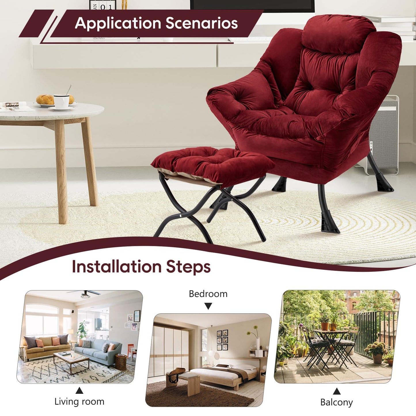 Congermom Lazy Chair with Folding Ottoman Modern Large Accent Chair,Contemporary Lounge Leisure Sofa Chair with Armrests Upholstered Sofa Armchair Reading Chair for Bedroom,Dorm&Office (Dusty Rose-f)