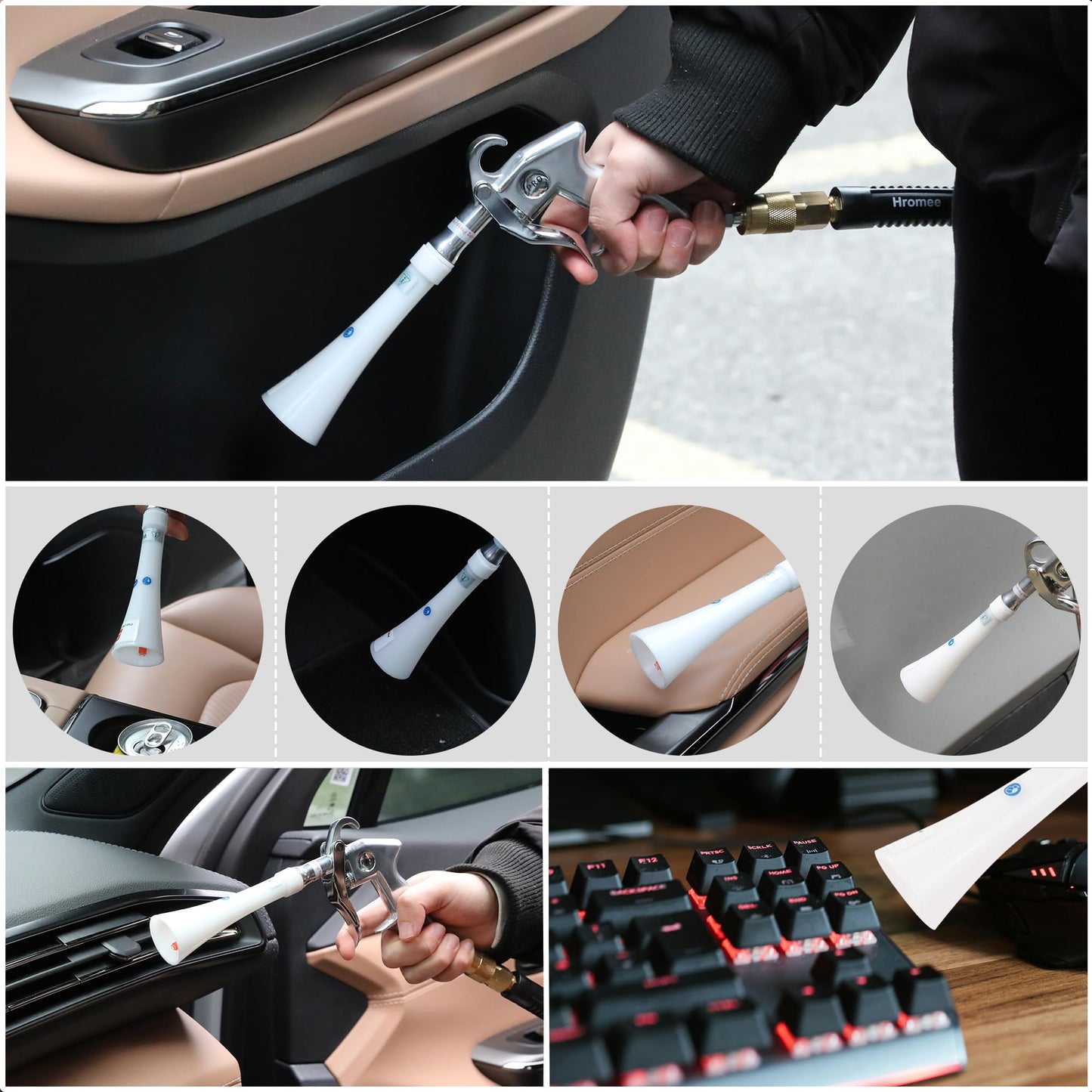 Hromee Car Detailing Cleaning Gun with High Flow Air Nozzle, Air Blower Gun Blasts Dirt and Dust Use with Air Compressor