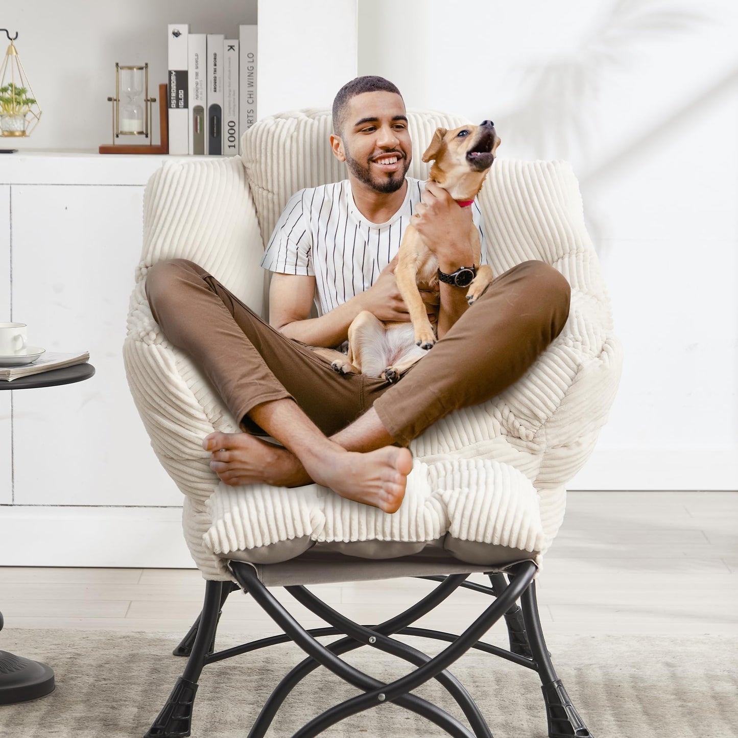 HOMEFUN Lazy Chair with Ottoman Bedroom Chairs for Adults Modern Lounge Accent Chair with Armrests, Ergonomic Footrest for Small Spaces, Comfy Reading Chair for Living Room, Bedroom, Office White