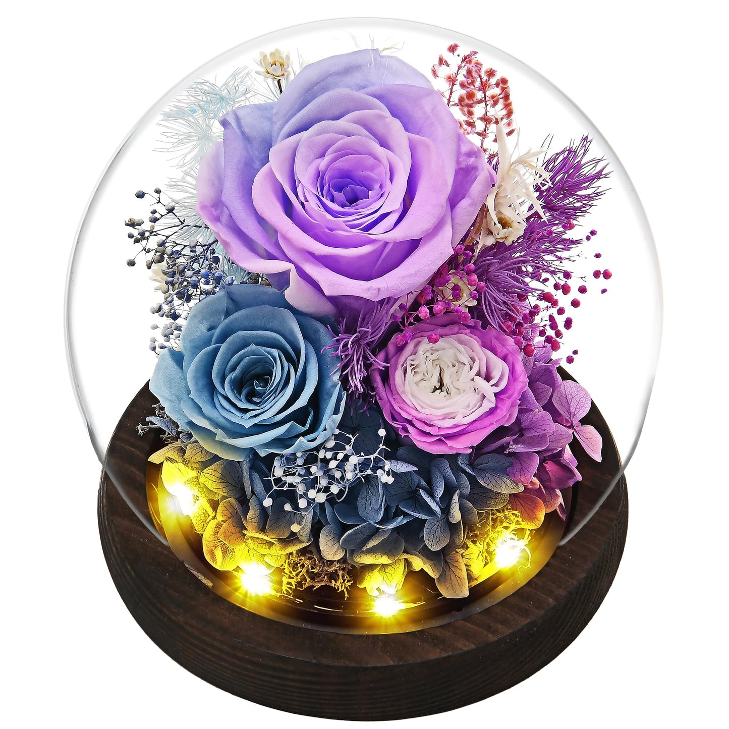 GiftGuru Mothers Day Flowers Delivery Prime, Roses in Glass Dome with LED Light - Gifts for Mom Grandma Her Girlfriend Wife