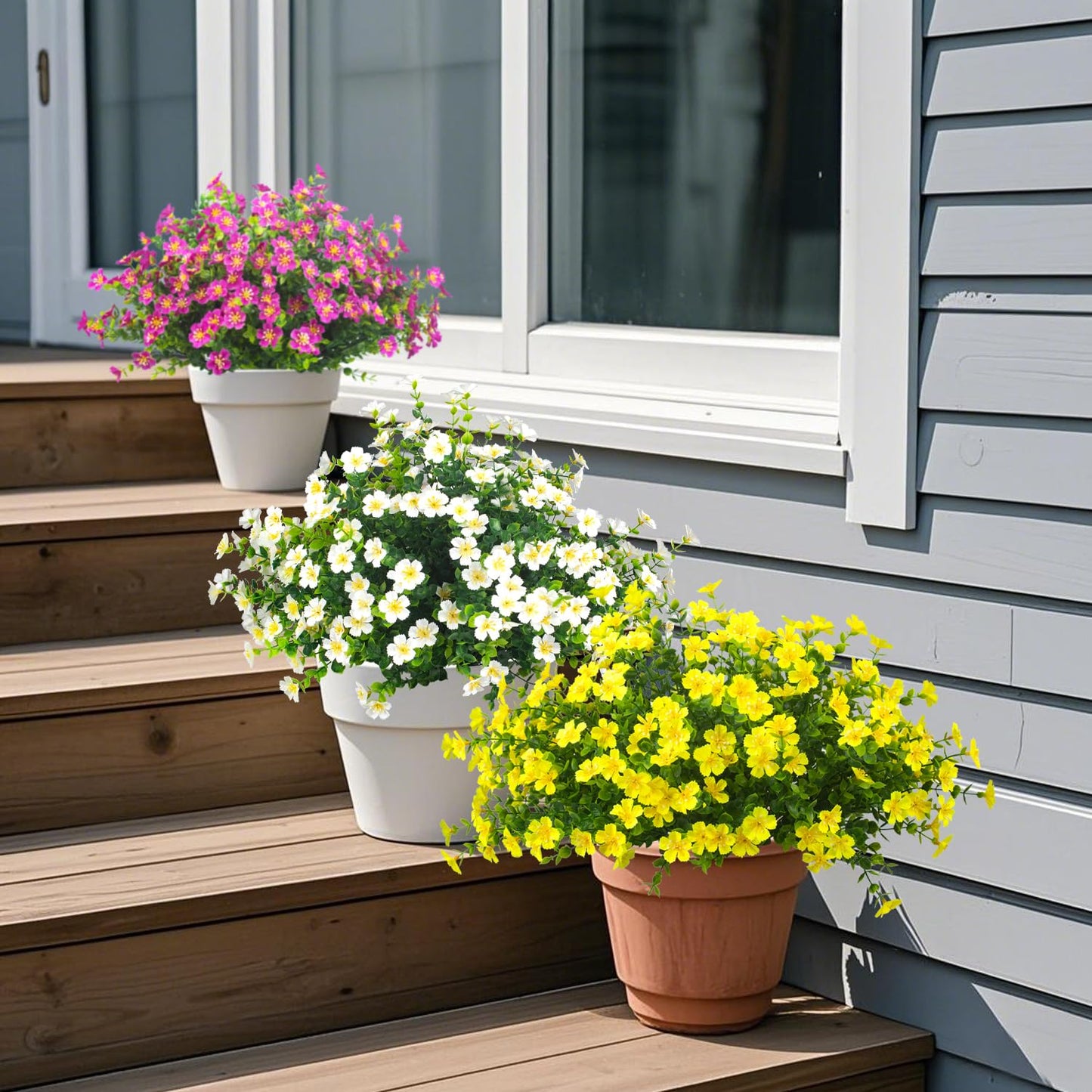 Grunyia Outdoor Artificial Flowers UV Resistant & Fade Proof, 12 Pack Realistic Fake Flowers for Garden, Patio, Lawn Decor - Weatherproof Plastic Plants (White)