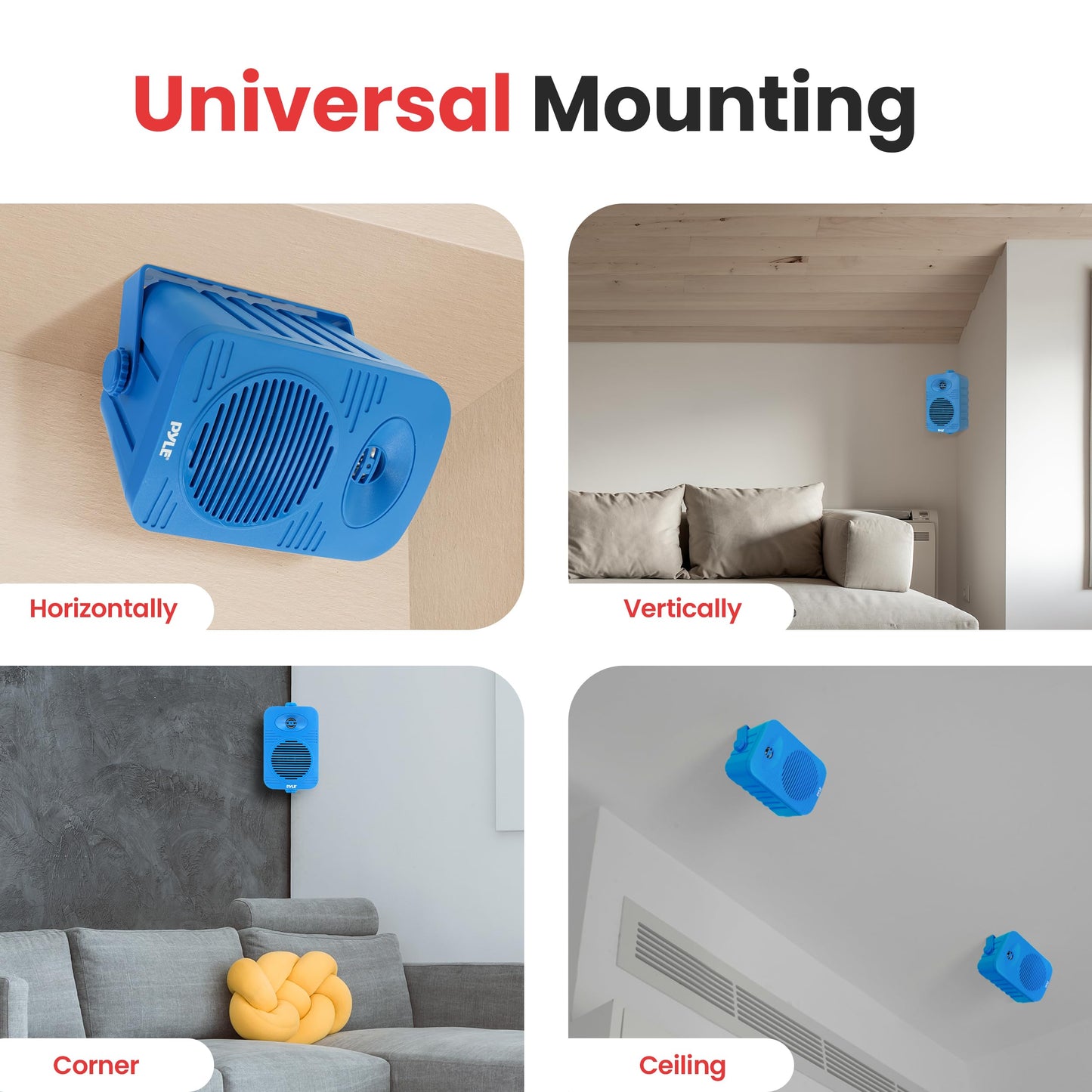 Pyle 300 Watt Bluetooth Indoor Outdoor Speakers Pair - Dual Waterproof 4” 2-Way Full Range Speaker System w/ 1/2” High Compliance Polymer Tweeter | Home, Boat, Marine, Deck, Patio, Poolside (Blue)