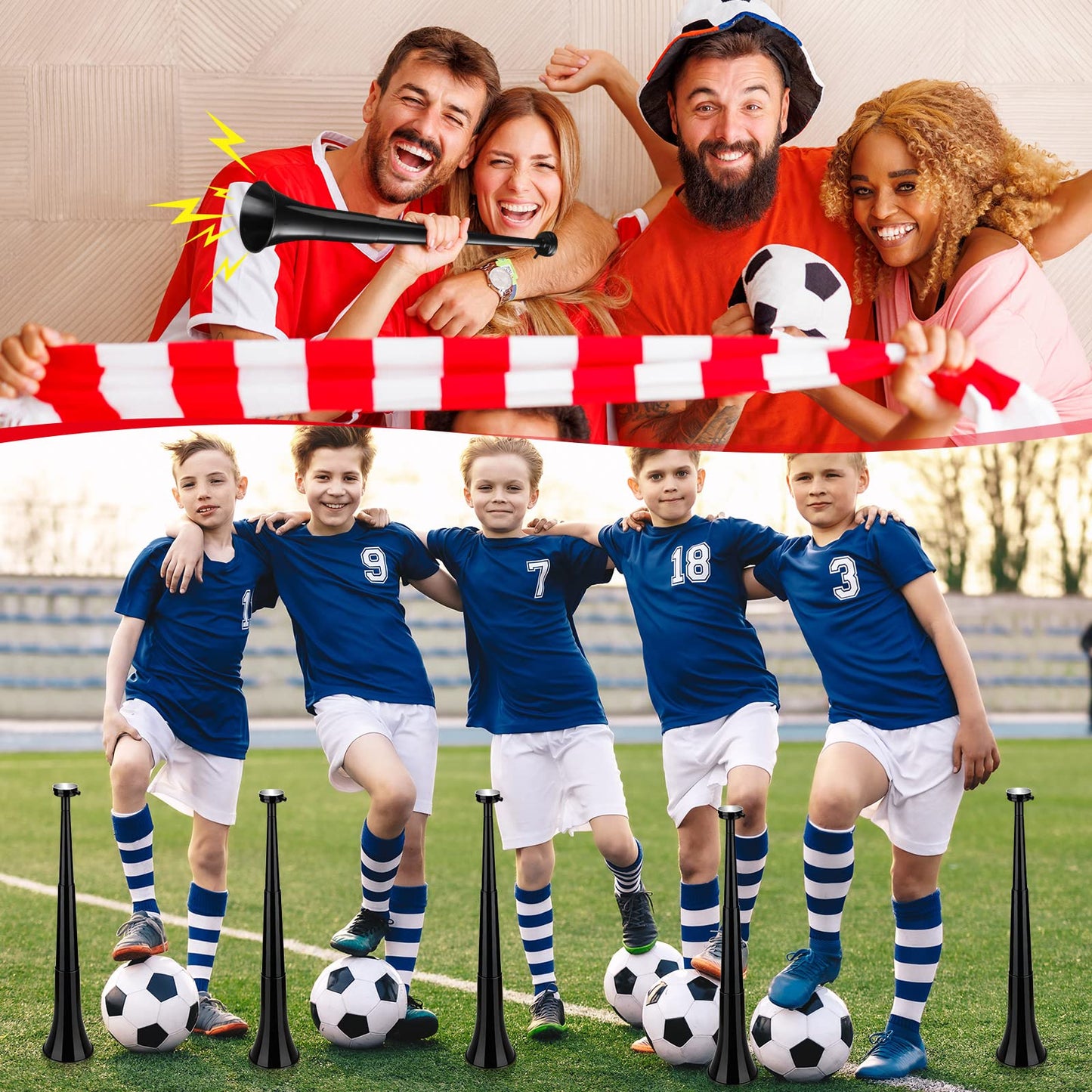 4 Pcs Vuvuzelas Soccer Horn Collapsible Stadium Hockey Blow Stadium Noise Maker Loud Sound Handheld Sports Horn Noisemaker for Sports Events Parties Accessories