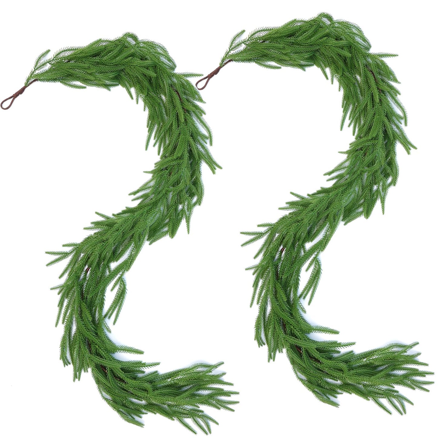Hananona 2 Pcs 6 Ft Artificial Norfolk Pine Garlands, Real Touch Winter Pine Garland, Green Artificial Greenery Garland for Table, Mantle, Wall, Indoor, Outdoor Christmas Decorations (2, 6 FT)