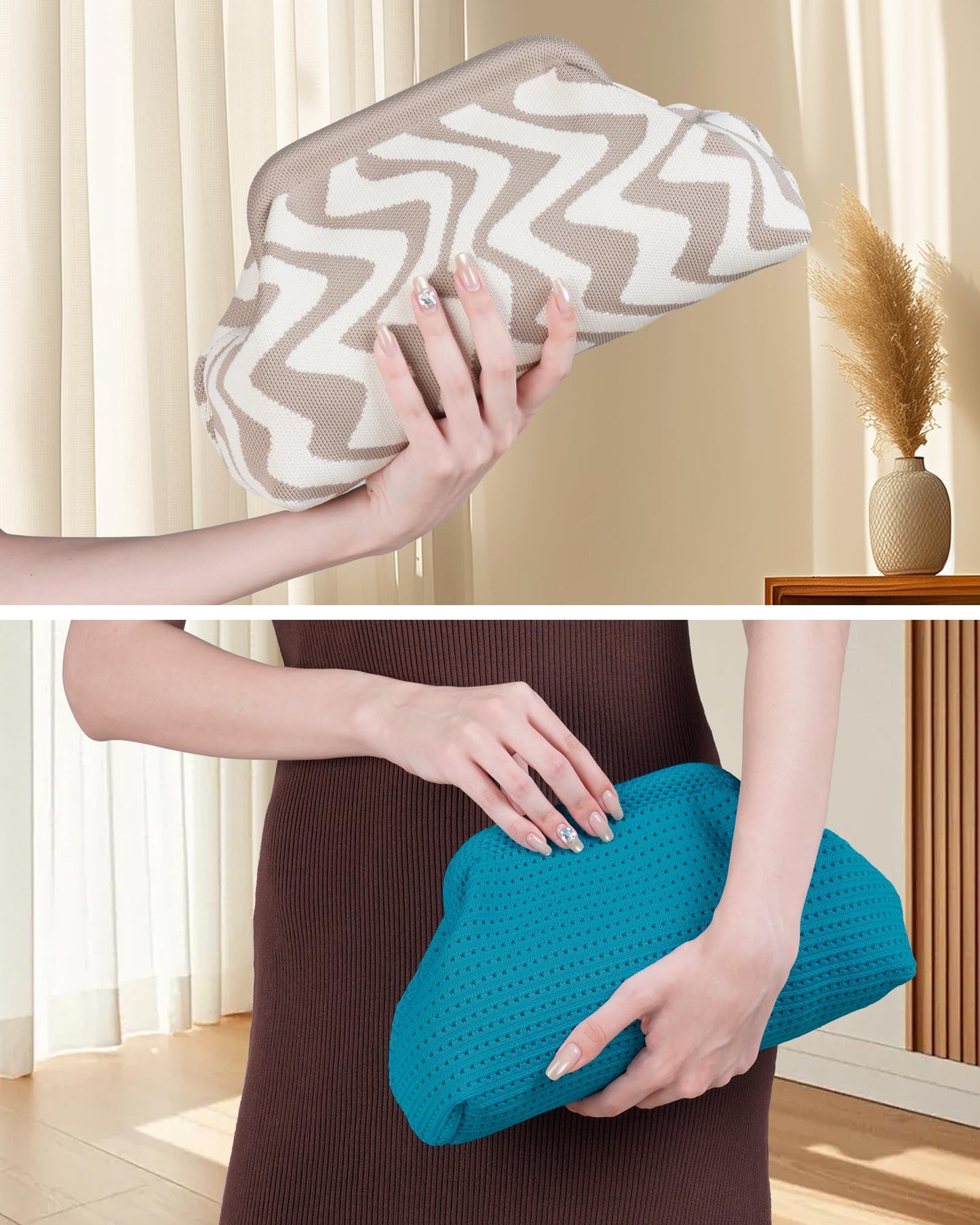 bohunono Woven Clutch Purses for Woman,Summer Beach Purse for Vacation, Woven Striped Dumpling Bag,Crochet Evening Handbag