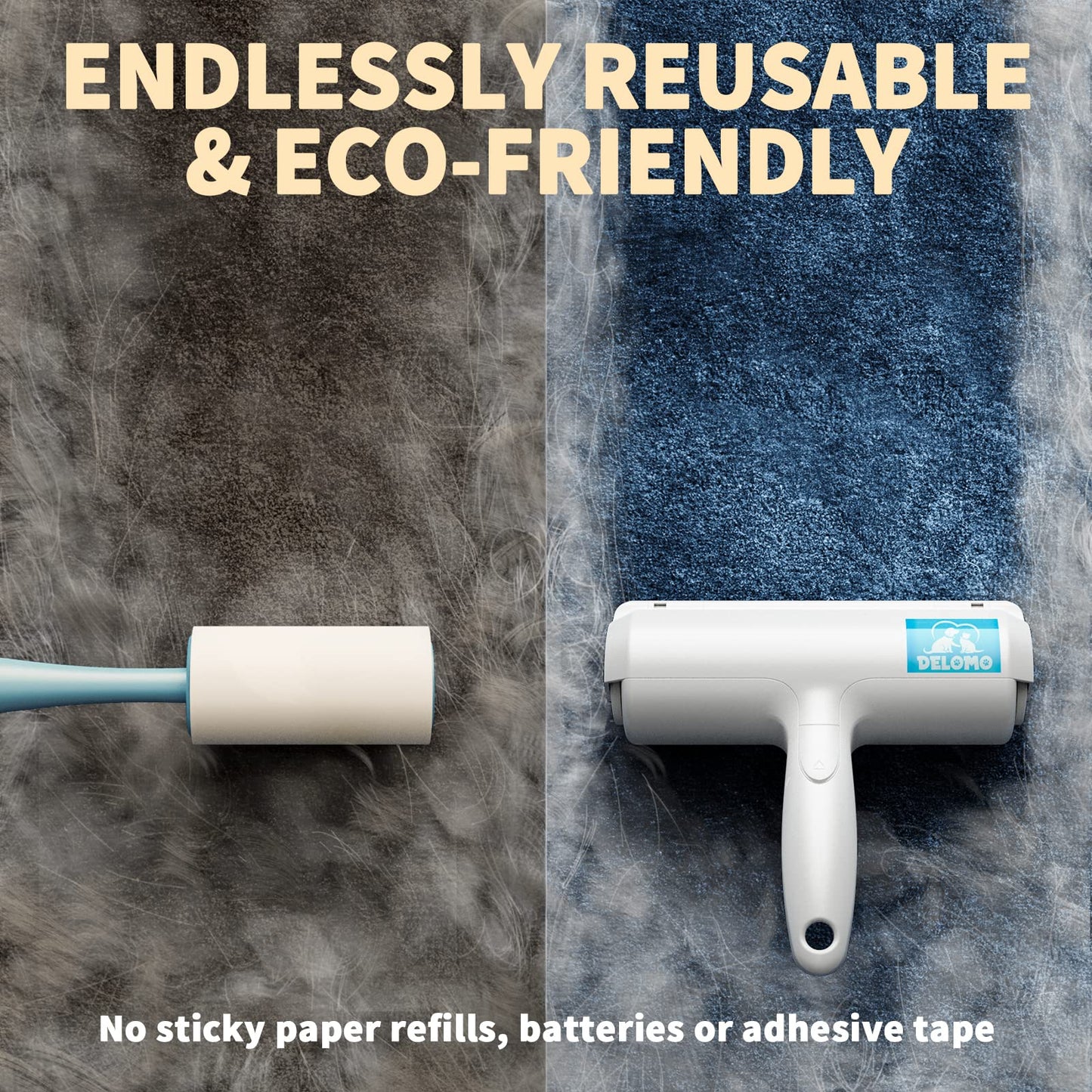 DELOMO Pet Hair Removal Tool, Pet Hair Remover - Lint Roller for Pet Hair - Cat and Dog Hair Remover for Couch, Furniture, Carpet, Car Seat, Reusable Lint Roller with Fur Bin, Pet Owner Essential