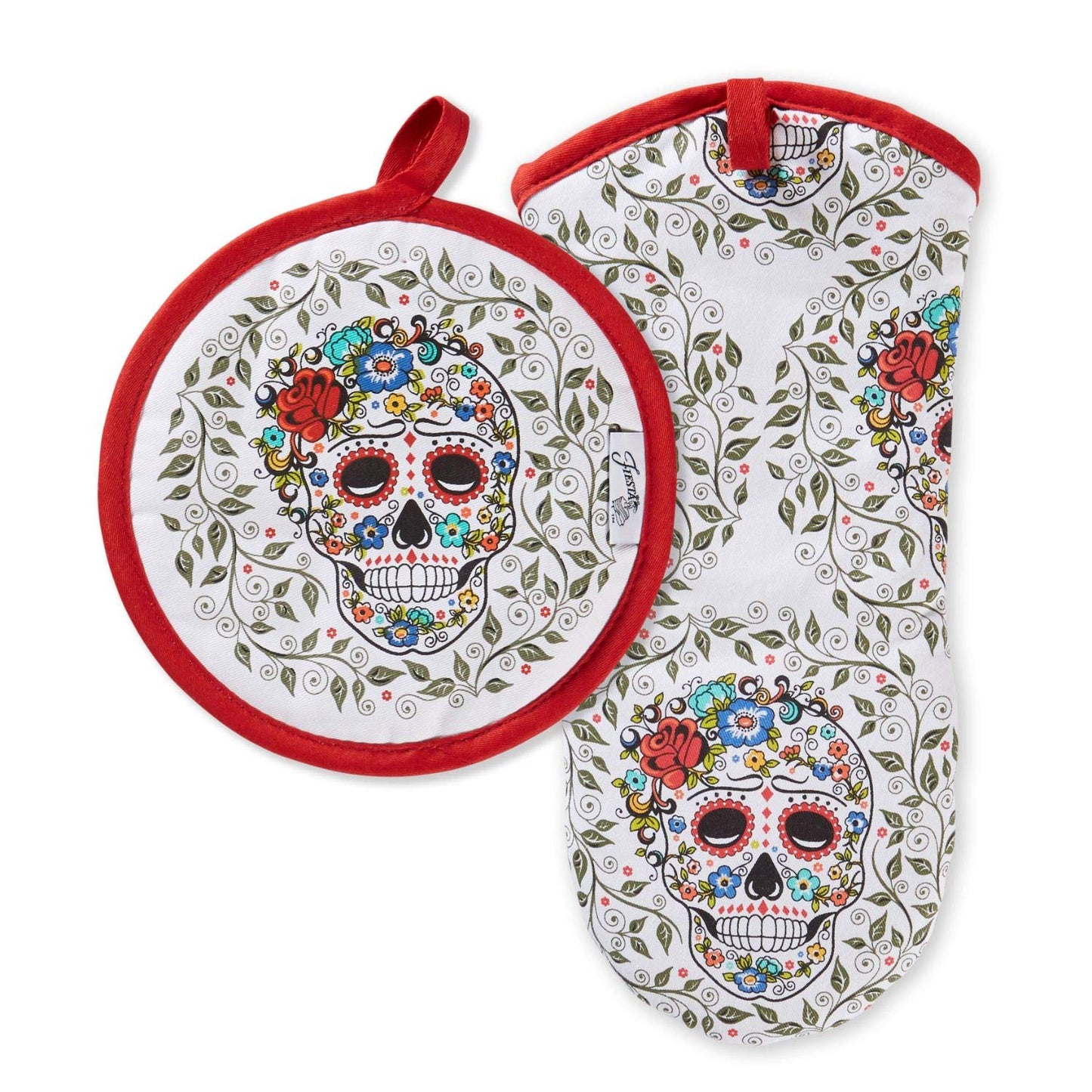 Fiesta Skull & Vine Oven Mitt & Pot Holder, Multi, 2 Piece