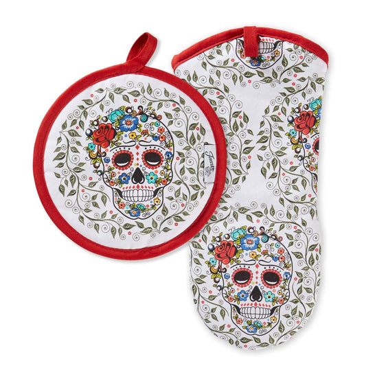 Fiesta Skull & Vine Oven Mitt & Pot Holder, Multi, 2 Piece