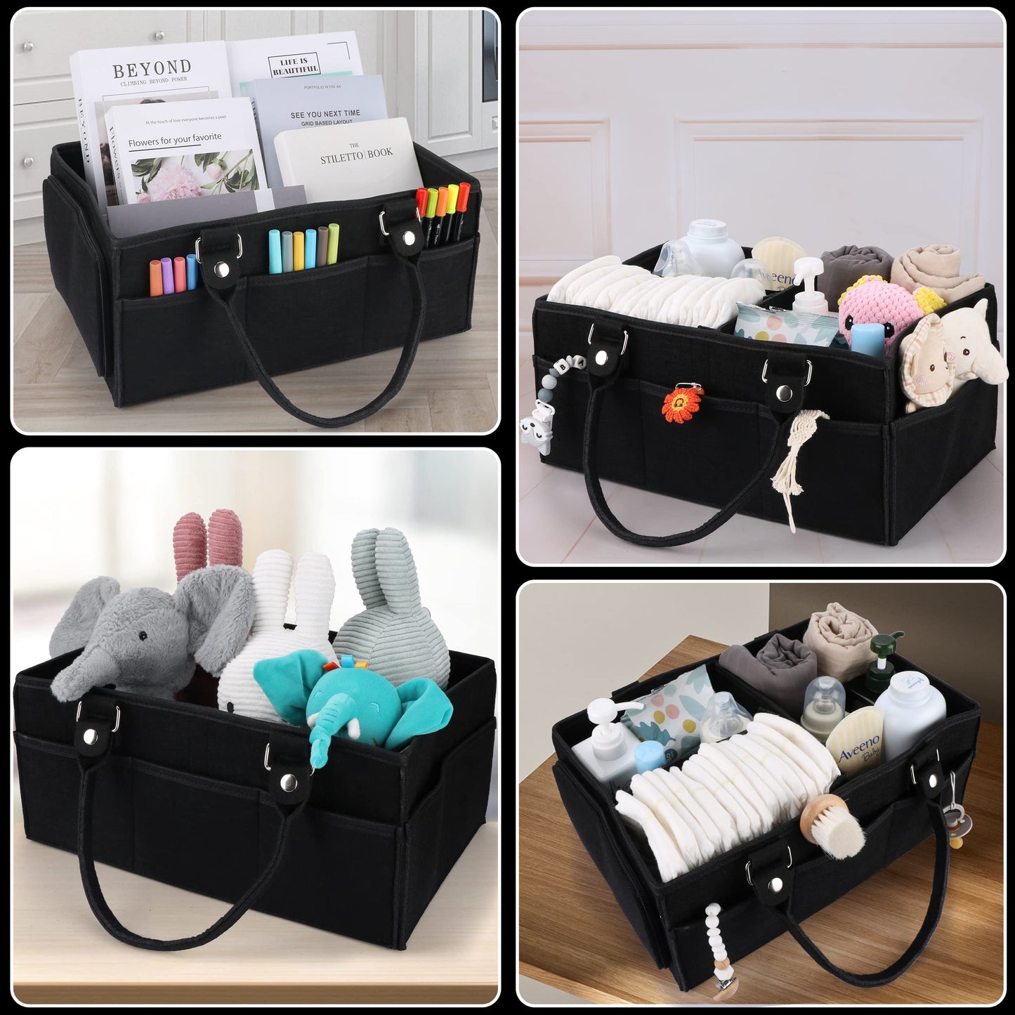 XUANGUO Baby Diaper Caddy Organizer for Girl Boy Large Nursery Storage Bin Basket Portable Holder Tote Bag for Changing Table and Car Baby Shower Gifts Newborn Essentials Must Haves Items black