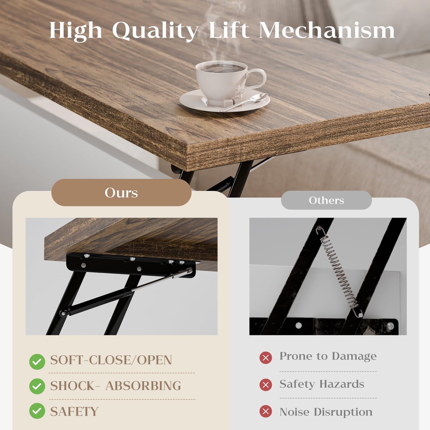 MU Lift Top Coffee Table, Square Coffee Table with Hidden Storage, Farmhouse Wood Table with Charging Station and Barn Door for Living Room, White