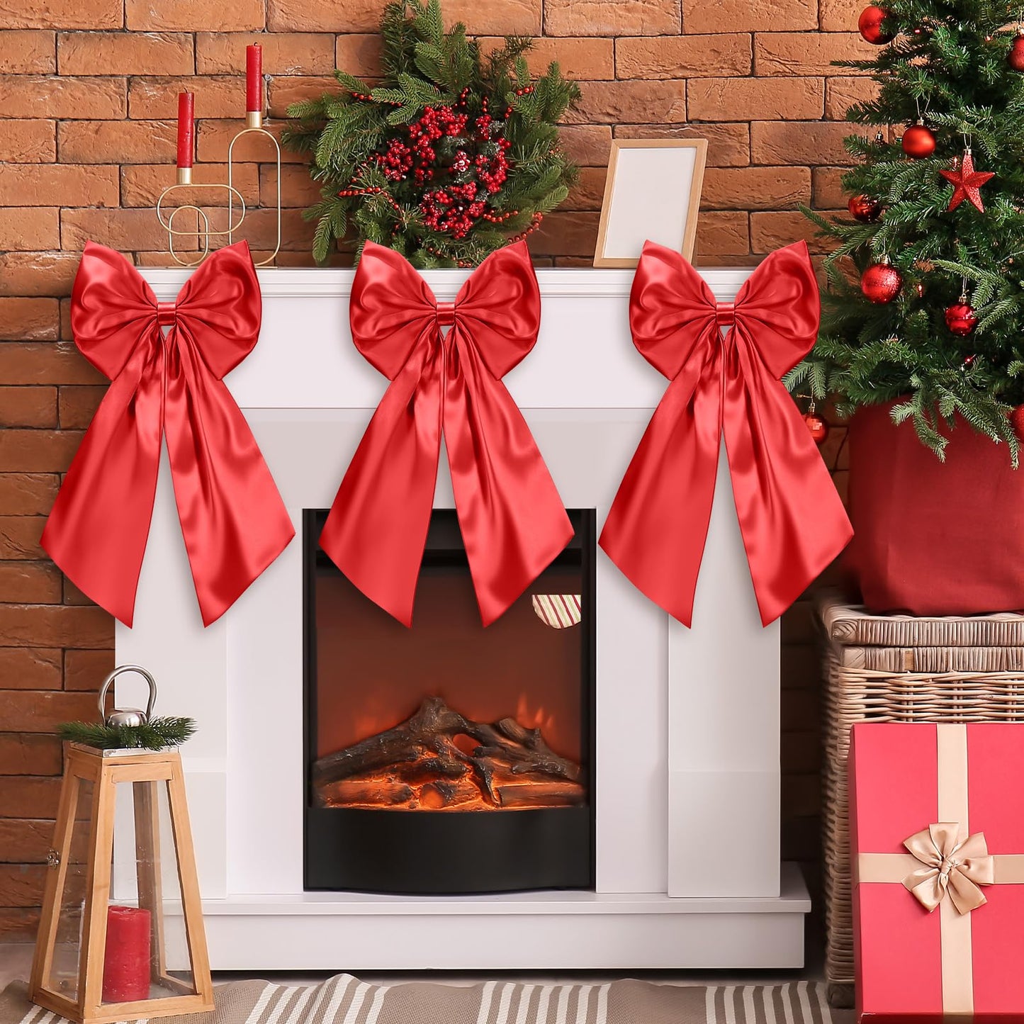 Suncalla 3 Pcs 2 FT Large Bow Decorations Big Satin Bows Hanging Wall Decors for Room Fireplace Coquette Birthday Backdrop Bridal Shower Wedding Bachelorette Christmas Party Supplies(Red)