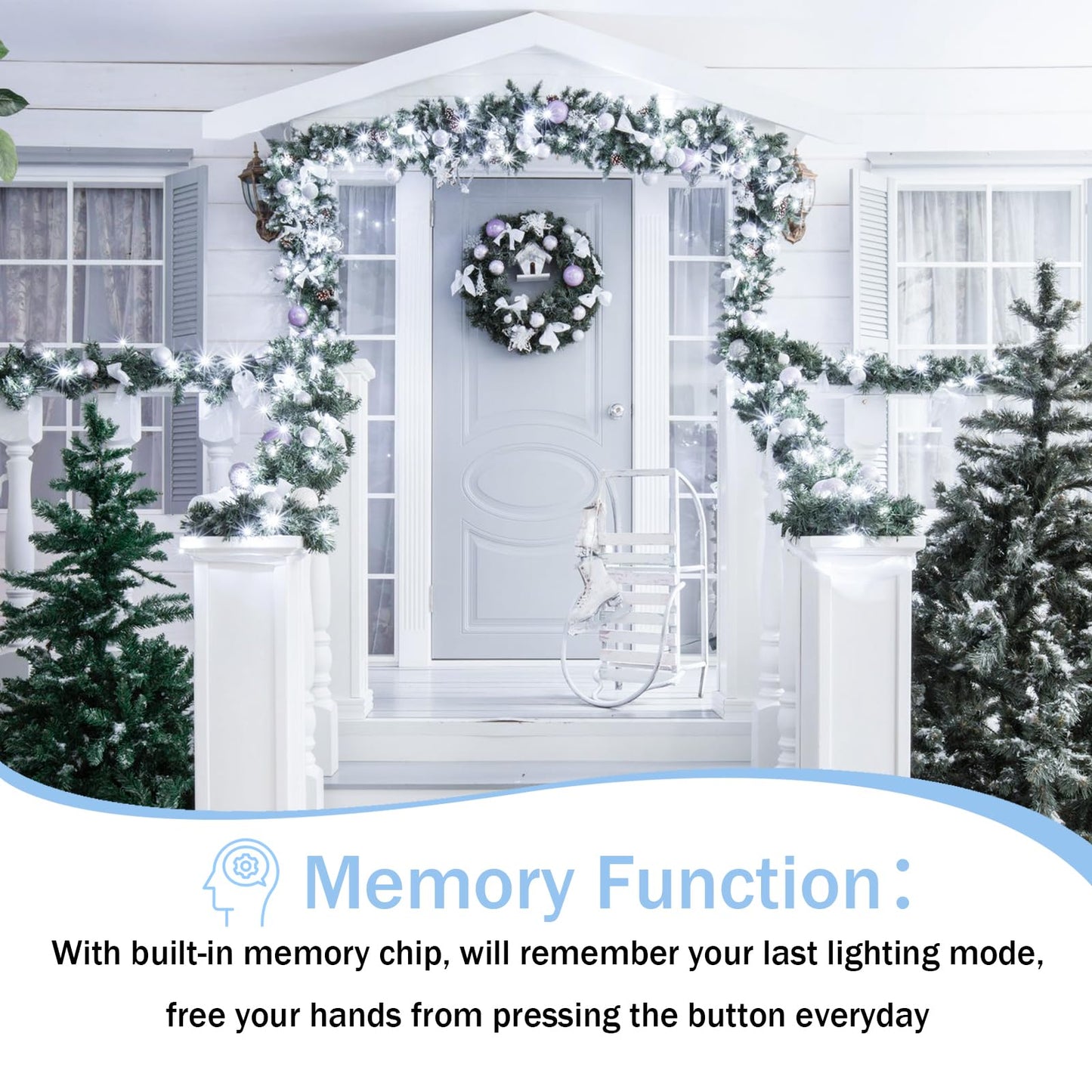 YIQU White 82FT 200 LED Christmas String Lights Outdoor/Indoor (Extendable Green Wire, Ultra-Bright with 8 Modes, UL Certified), Fairy String Lights for Xmas Tree Holiday Party Decoration, Cool White