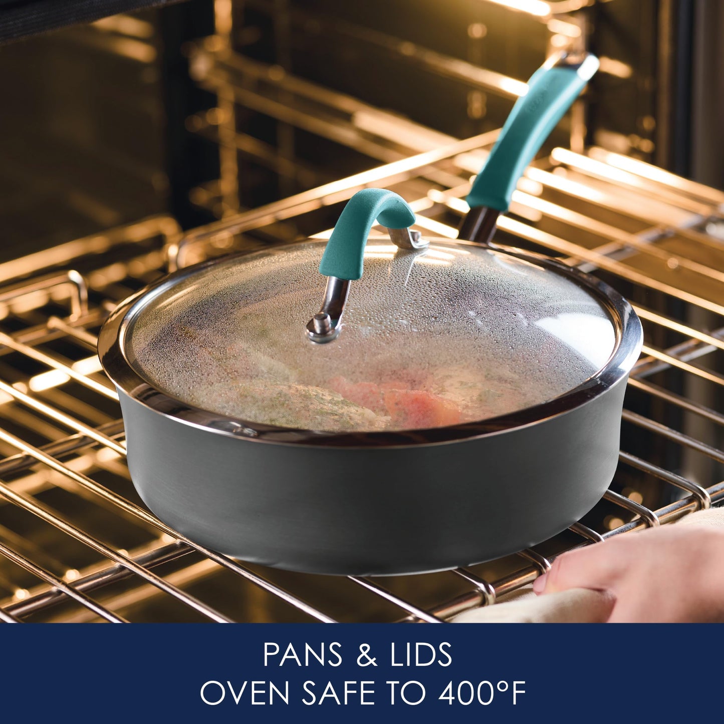 Rachael Ray Cucina Hard Anodized Nonstick Cookware Pots and Pans Set, 12 Piece, Gray with Blue Handles