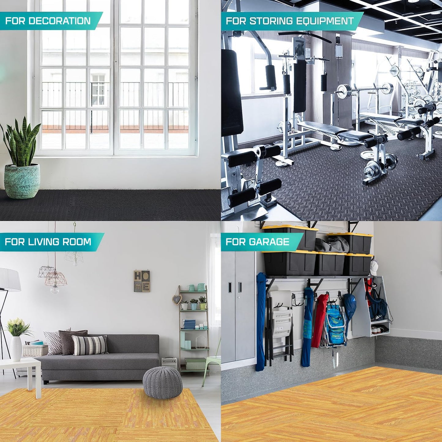 Yes4All EVA Interlocking Mats, Puzzle Floor Tiles, Foam Floor Padding with Border for Furniture, Home Space, Living Room, Garage 11,22,32 SQFT