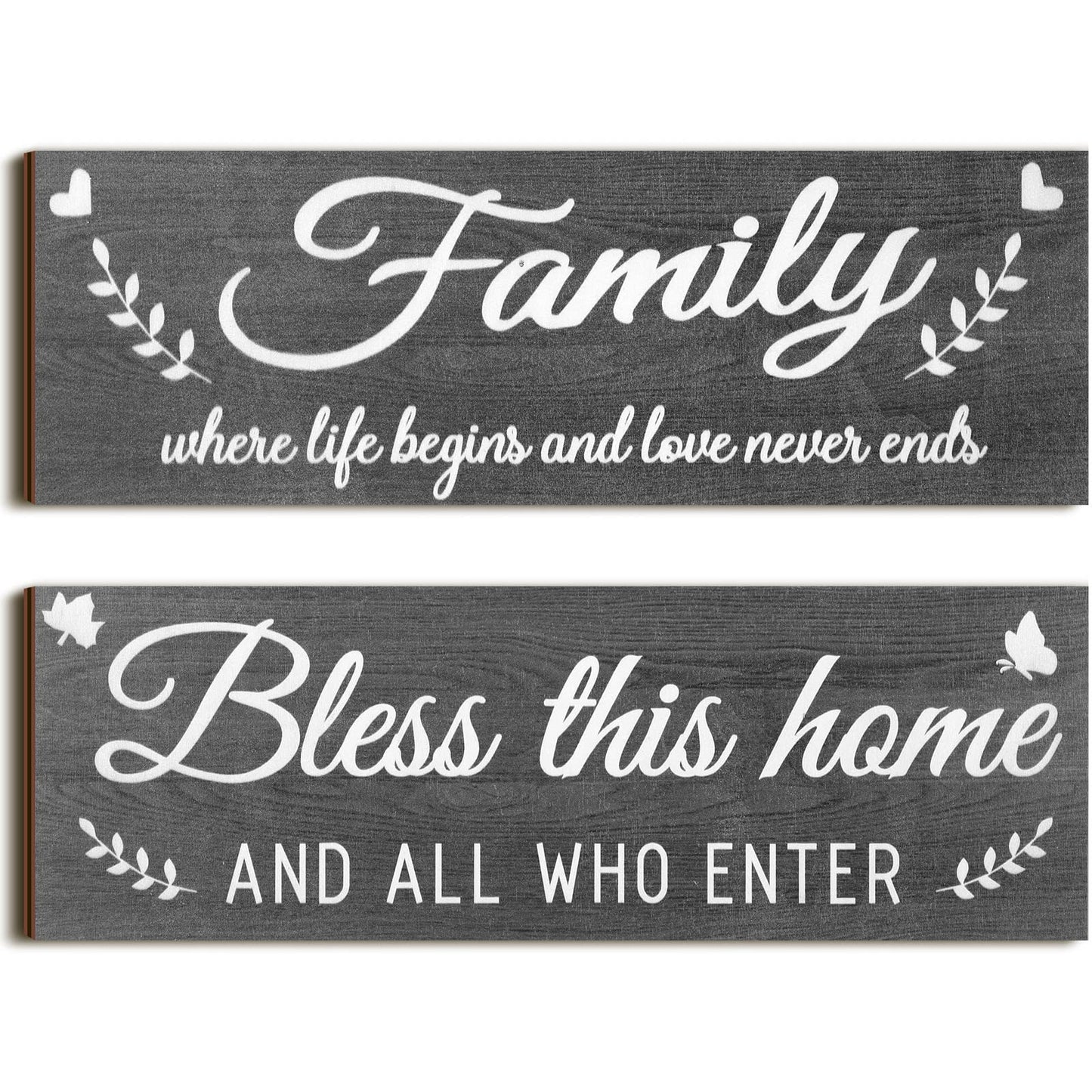 Wooden Family Signs Rustic Bless This Home Wall Decor Wood Family Decor Wall Art Farmhouse Entryway Sign Home Decoration for Bedroom Living Room Office Home Decor, 13.8 x 4.7 Inch (Dark Gray)