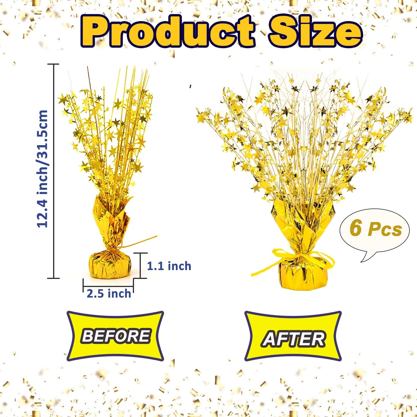 FUBININA 6 Pack Metallic Foil Spray Centerpiece Star Table Decoration Burst Table Centerpieces for Birthday Wedding Anniversary Graduation Holiday Party Supplies Decor, Gold