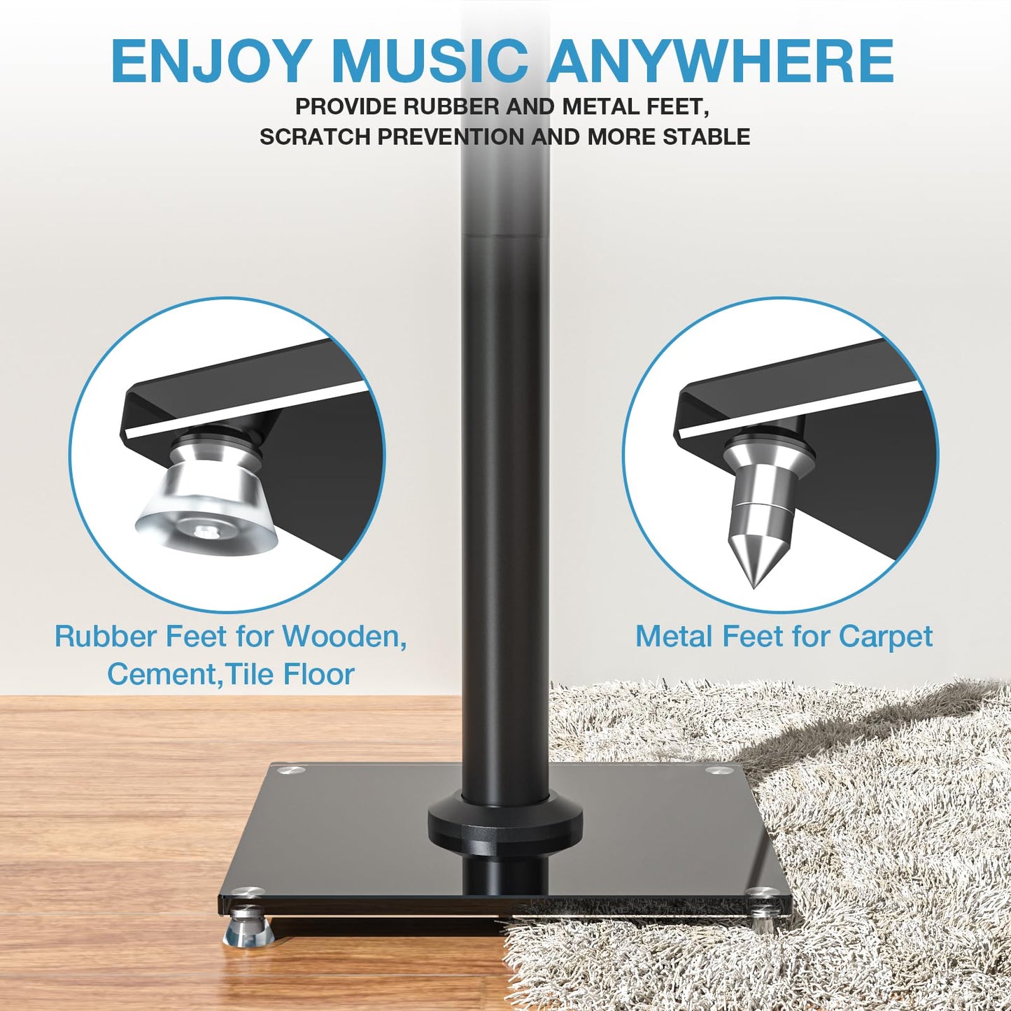 YOMT Universal Speaker Stands Pair for Surround Sound, 28 Inch Floor Speaker Stands with Cable Management Holds 22lbs Bookshelf Speaker Satellite Speaker, 1 Pair