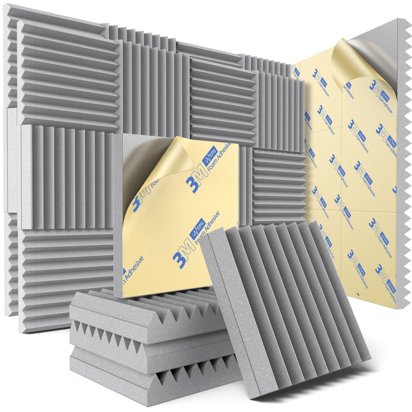 12 Pack Sound Proof Foam Panels for Wall with Self Adhesive, 2" X 12" X 12" High Density Acoustic Panels Sound Absorbing Quick-Recovery, Wedges Soundproof Wall Panels for Gaming & Studio Decor - Black