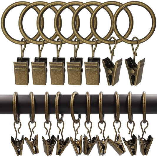 20 Pack Metal Curtain Rings with Clips, Curtain Clip Rings Hooks for Hanging Drapery Drapes Bows, Curtain Rod Rings 1.5 inch Interior Diameter, Black