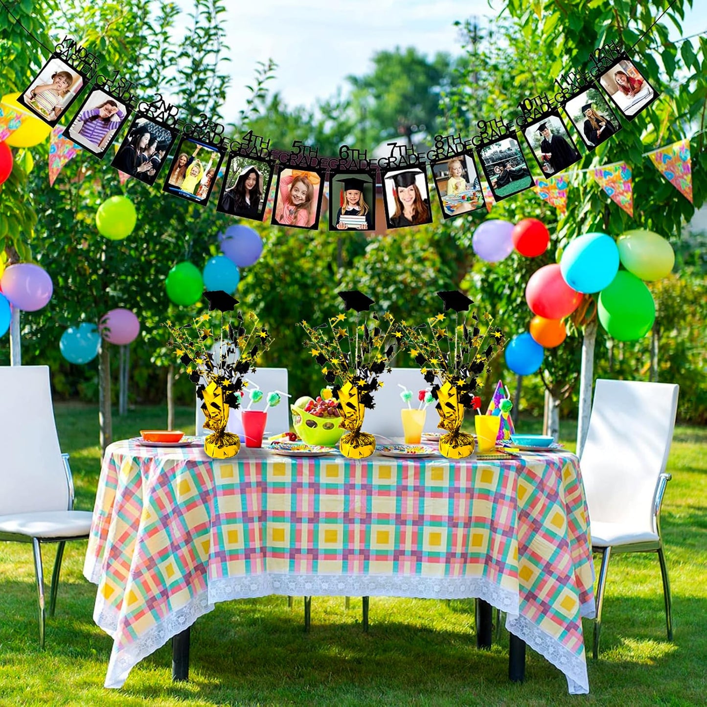 FUBININA 6 Pack 2025 Graduation Table Centerpiece Party Decoration Metallic Foil Spray Glitter Graduate Cap Decor Star Table Top for Graduation Parties Grad Ceremonies Party Favor, Black and Gold