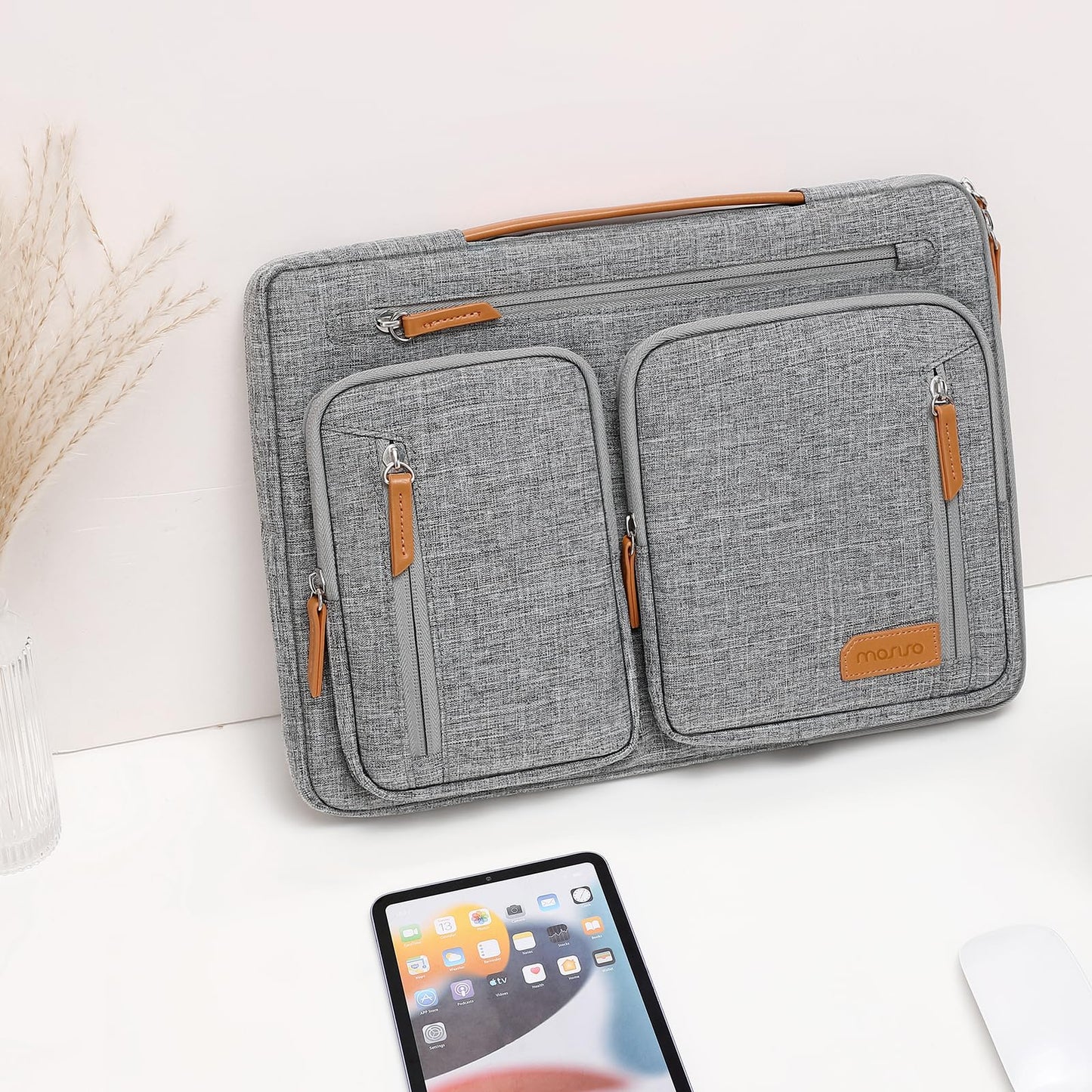 MOSISO 360 Protective Laptop Case 13.3 inch, 13-13.3 inch Laptop Sleeve Compatible with MacBook Air/Pro 13/Pro 14, HP Dell Acer, Side Open Carrying Computer Bag with 5 Accessory Pockets&Belt, Gray