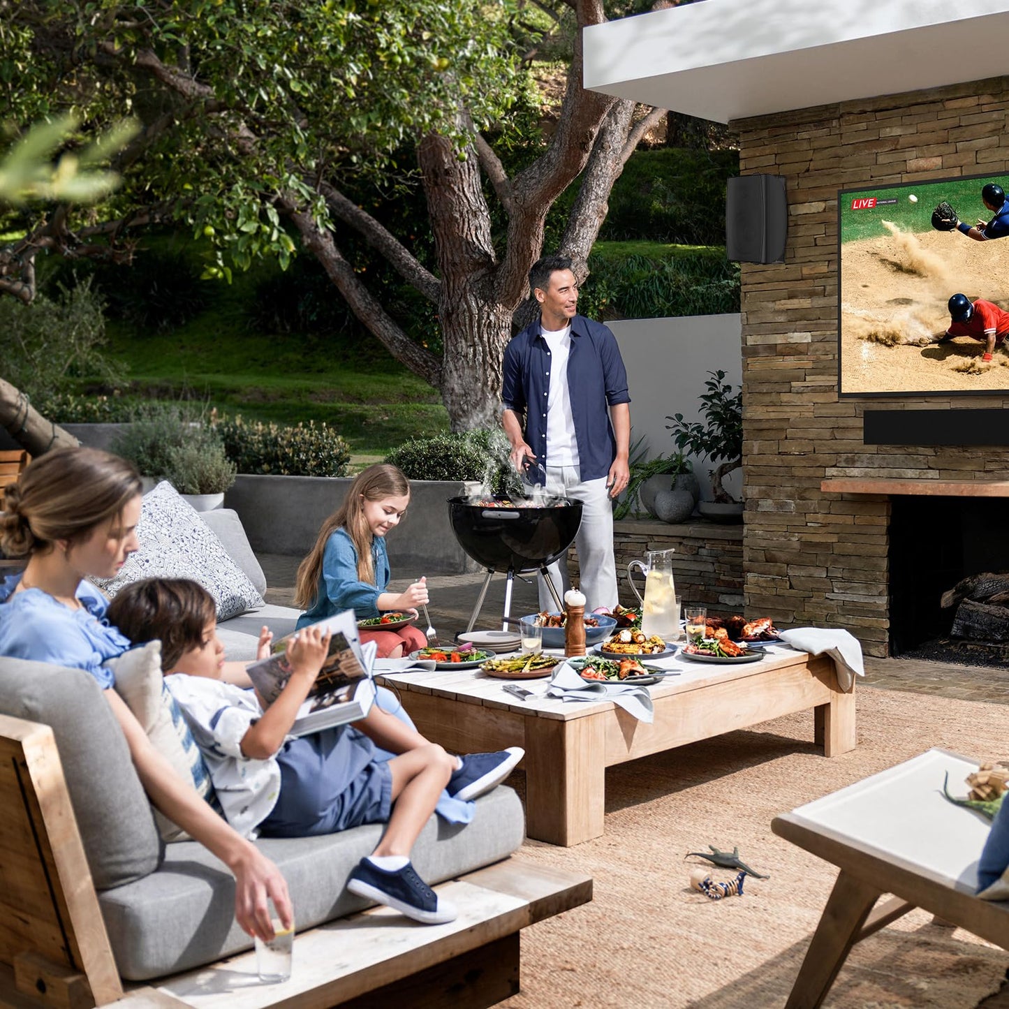 STUDIOFINIX 6.5 Inch Max 800W Outdoor Bluetooth Speakers Waterproof Wired with Multifunctional Amplifier Wall Mount Outdoor Speaker System for Patio Garden Poolside Home(4 Speakers,Black)