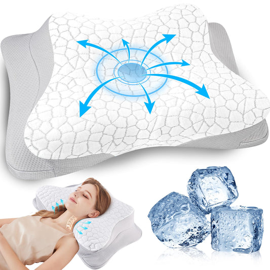 SUPA MODERN Cooling Cervical Neck Pillow for Sleeping, Contour Cool+ Side Sleeper Pillow for Adults, Ergonomic Memory Foam Orthopedic Neck Pain Relief, Stomach Sleeping with Luxury Cool Cover