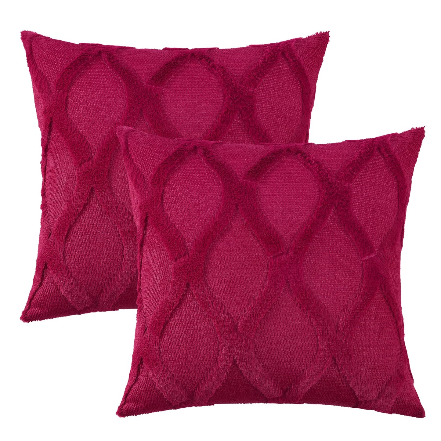 decorUhome Throw Pillow Covers 18x18 Inch Set of 2, Soft Plush Faux Fur Wool Burgundy Couch Pillow Covers, Decorative Neutral Pillow Cases for Bed Sofa Living Room Home Decor