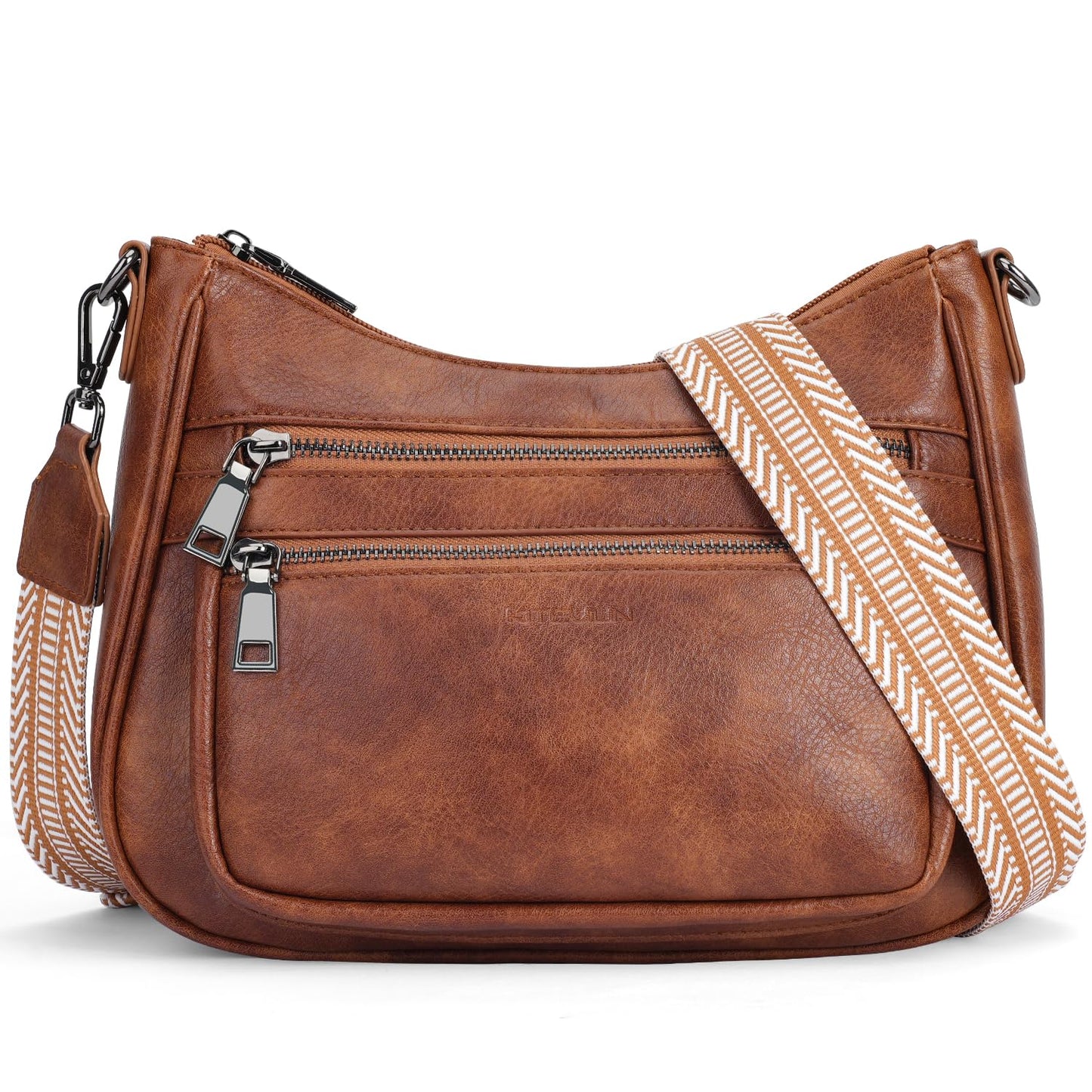 KITEVIUN Crossbody Bags for Women Leather Purse Trendy Multi Pocket Shoulder Handbags with Adjustable Guitar Strap