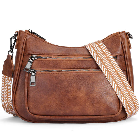 KITEVIUN Crossbody Bags for Women Leather Purse Trendy Multi Pocket Shoulder Handbags with Adjustable Guitar Strap