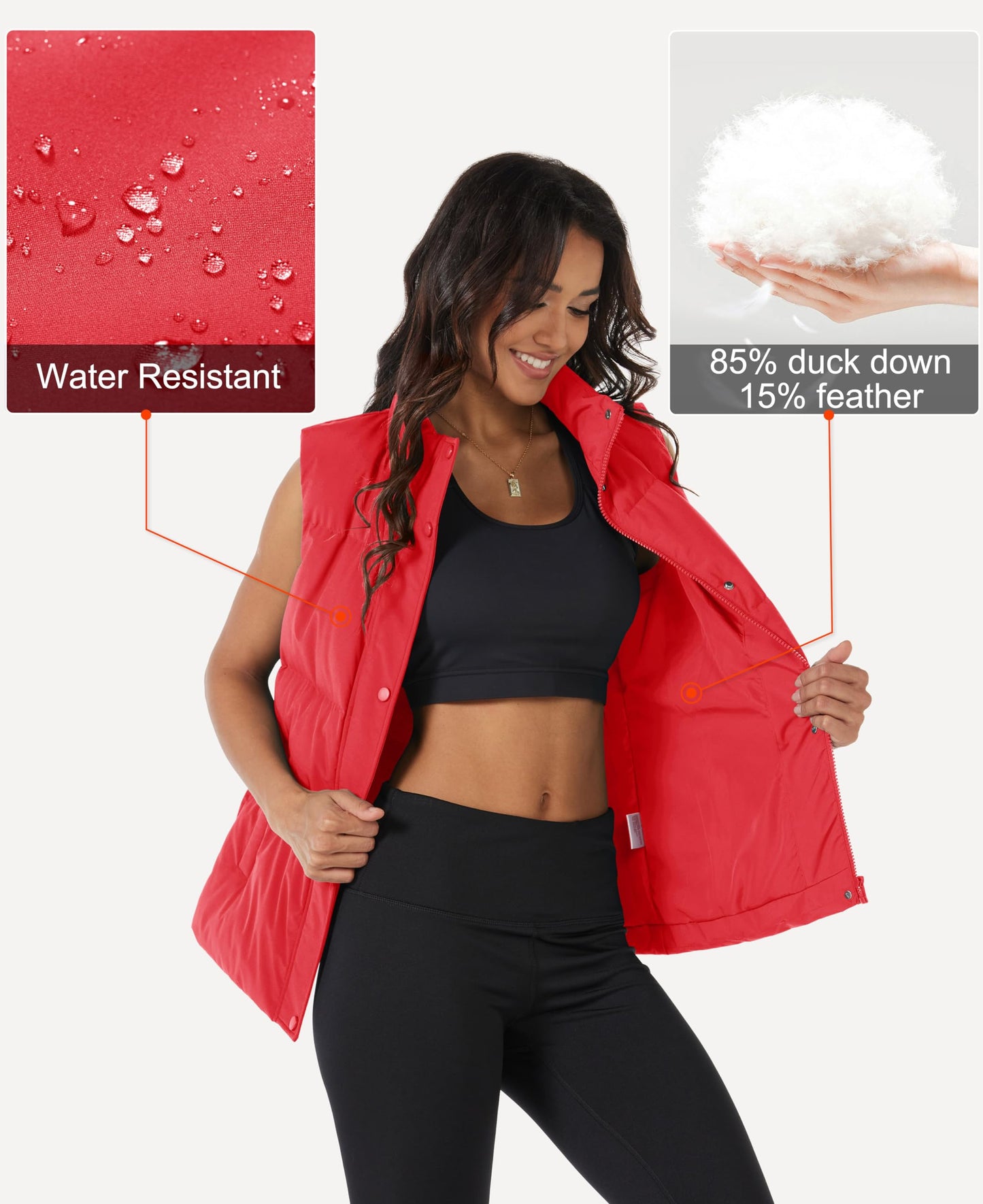 MAGCOMSEN Women Lightweight Down Vest Sleeveless Warm Puffy Quilted Puffer Vests Oversized Outerwear Fall Winter Jackets Water-Resistant Red