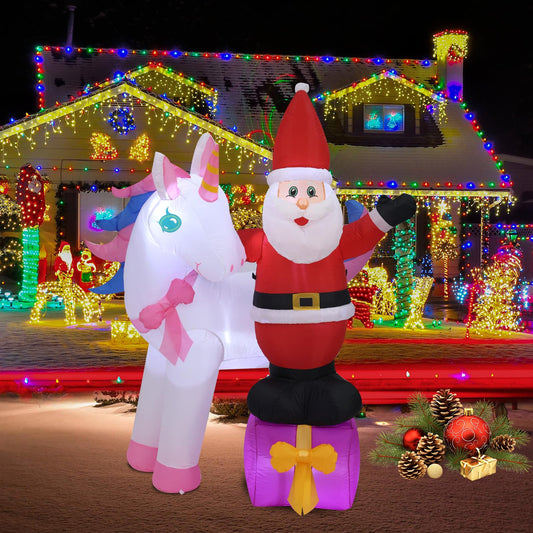 InfleasJoiy 6FT Old Man Unicorn Christmas Inflatable Decoration with LED Lights for Holiday Celebration Decorations on Yard, Lawn and Patio