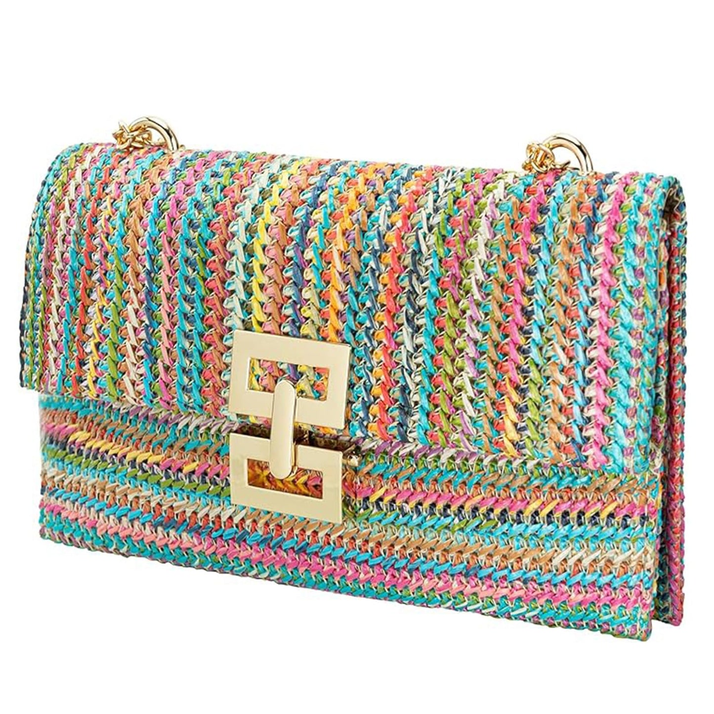 FantasyBear Summer Straw Cluth for women,Rattan Handbags for Women Wicker Purses for Vacation Beach (Multicolour With Chain)