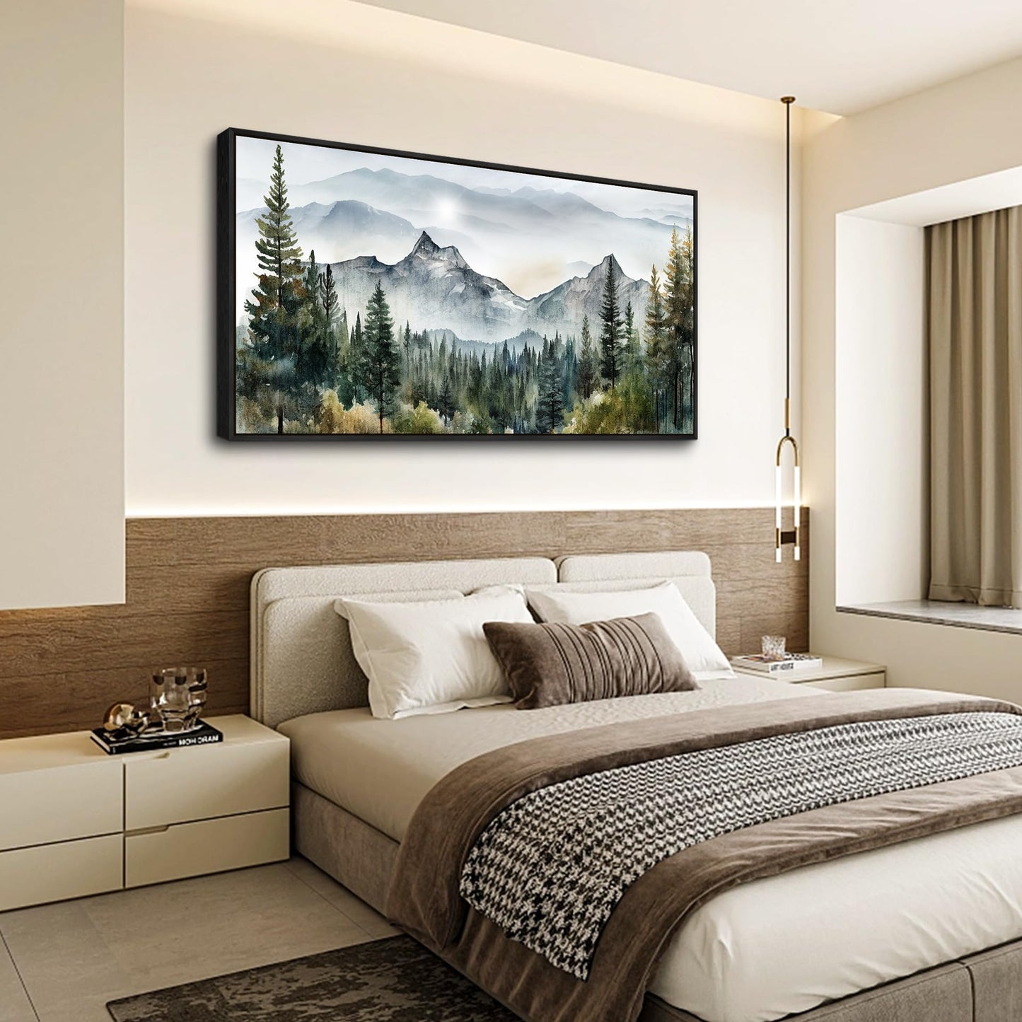 Wapluam Abstract Mountain Landscape Wall Painting Black Framed Canvas Wall Art For Living Room Bedroom Large Wall Decor Modern Home Decor Office Wall Decorations Pictures Ready To Hang ArtWorks