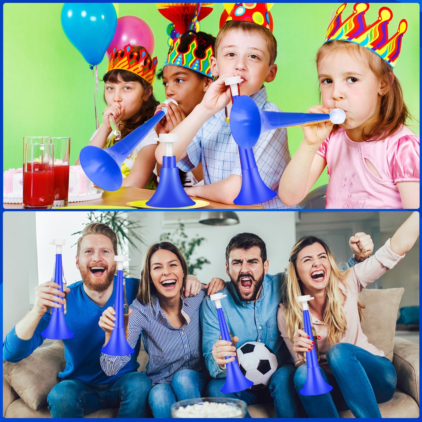 Denylo pro Collapsible Stadium Horn NoiseMaker 10.2 Inch Vuvuzela Plastic Trumpet Horn Blue Soccer Horn Blow Horn Noisemakers for Sporting Events Graduation Games School Sports Party Supplies