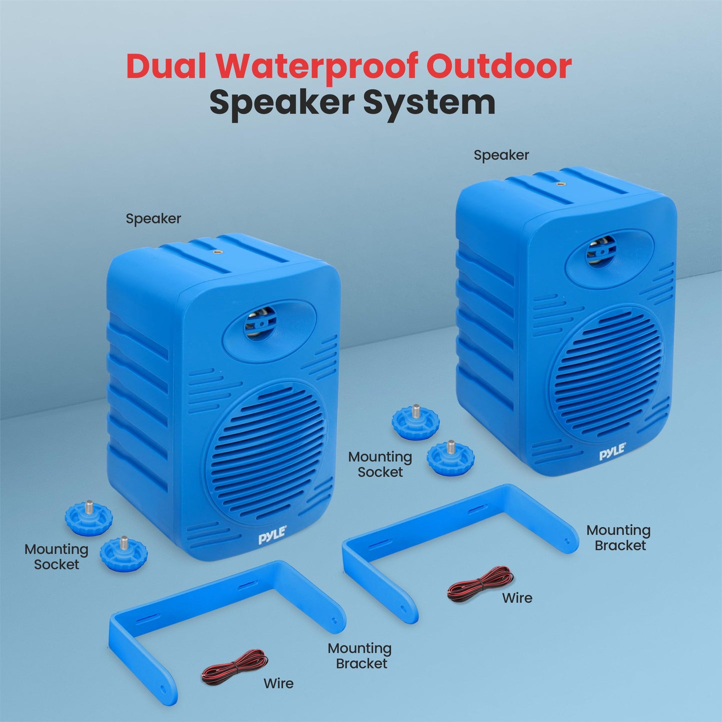 Pyle 300 Watt Bluetooth Indoor Outdoor Speakers Pair - Dual Waterproof 4” 2-Way Full Range Speaker System w/ 1/2” High Compliance Polymer Tweeter | Home, Boat, Marine, Deck, Patio, Poolside (Blue)