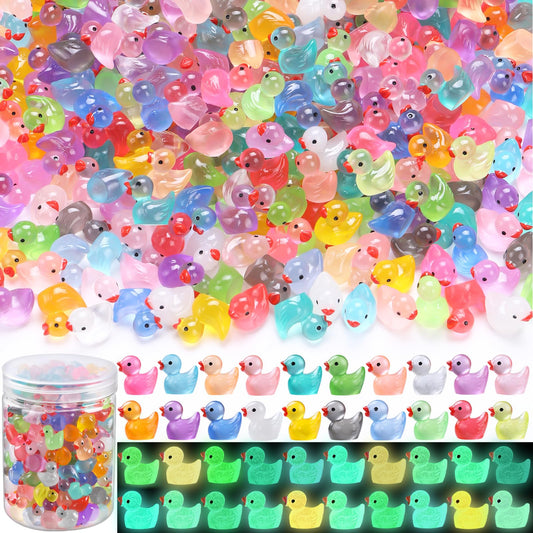 DULEFUN 200pcs Luminous Mini Resin Ducks 20 Colors Small Tiny Little Duck Figurines to Hide Glow in The Dark Miniature Figures for Dollhouse Micro Garden Landscape Decoration Craft Party Favors Toys