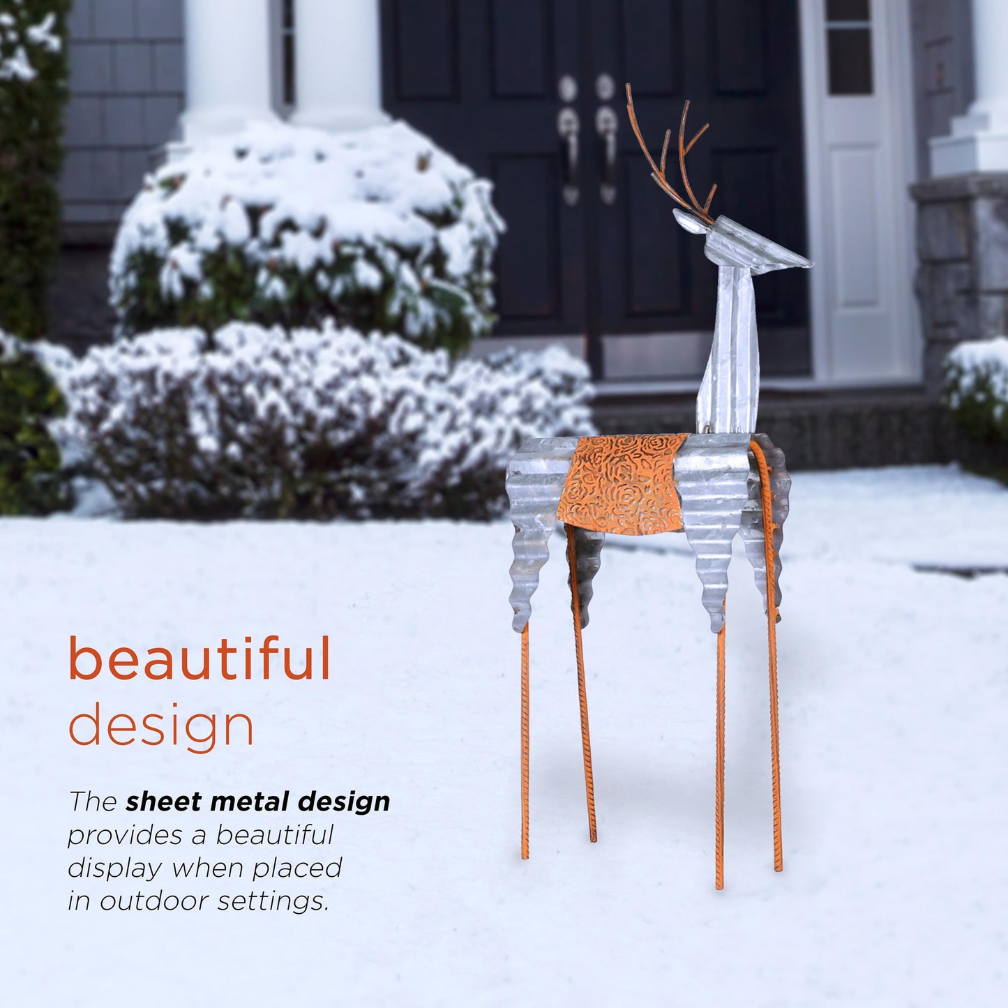 Alpine Corporation 30" H Outdoor Metal Rustic Standing Reindeer Lawn Christmas Holiday Decoration, Christmas Decoration