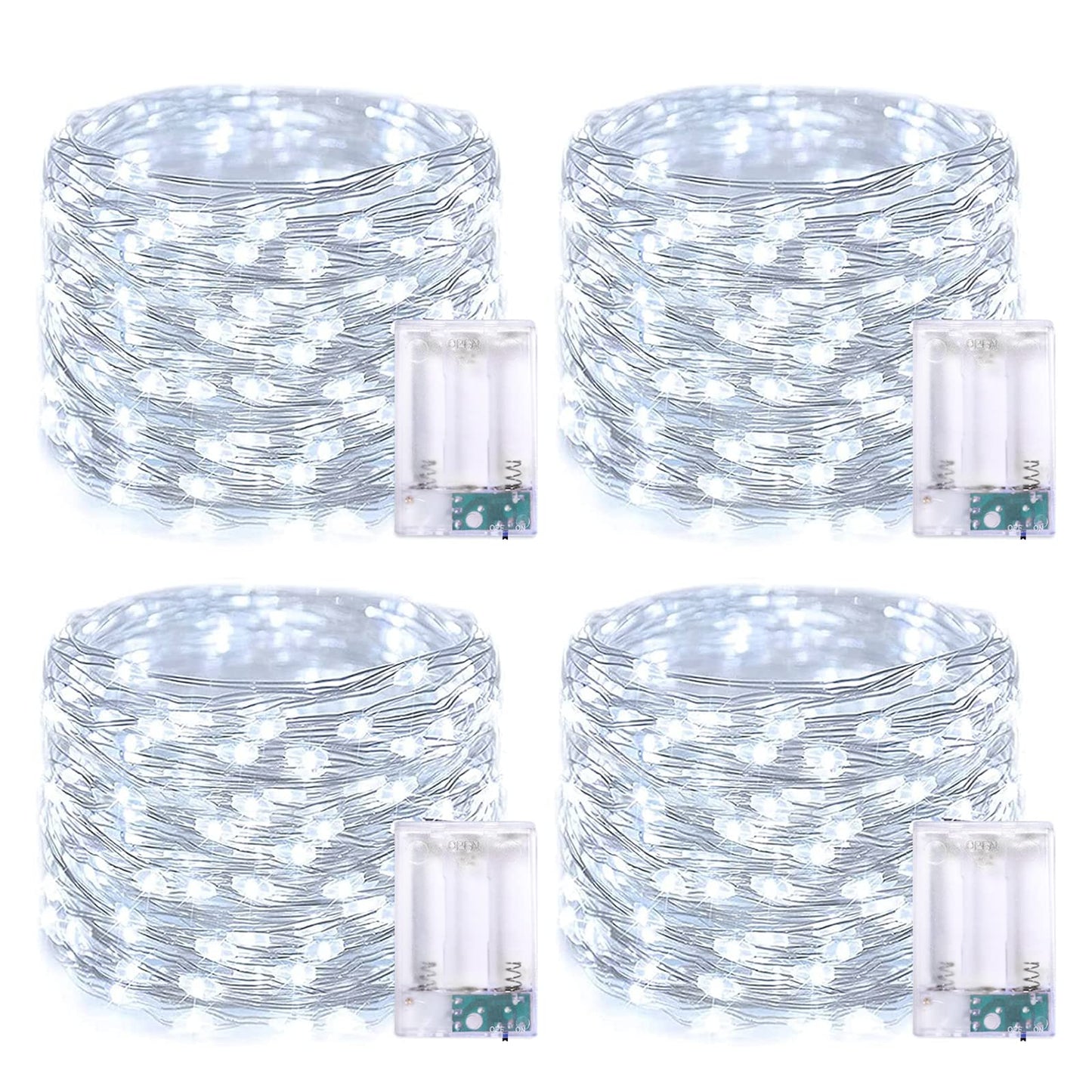 JMEXSUSS 4 Pack 50 LED White Fairy Lights Battery Operated - 16.1ft Mini Christmas Twinkle Lights Indoor Outdoor Waterproof for Garden Patio Party Wedding Birthday Holiday Decorations