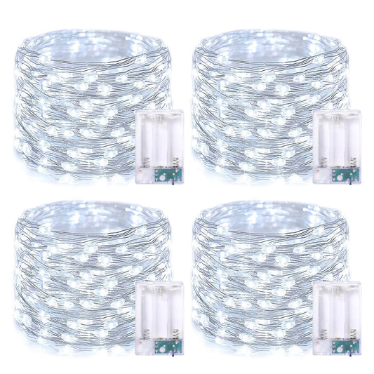 JMEXSUSS 4 Pack 50 LED White Fairy Lights Battery Operated - 16.1ft Mini Christmas Twinkle Lights Indoor Outdoor Waterproof for Garden Patio Party Wedding Birthday Holiday Decorations