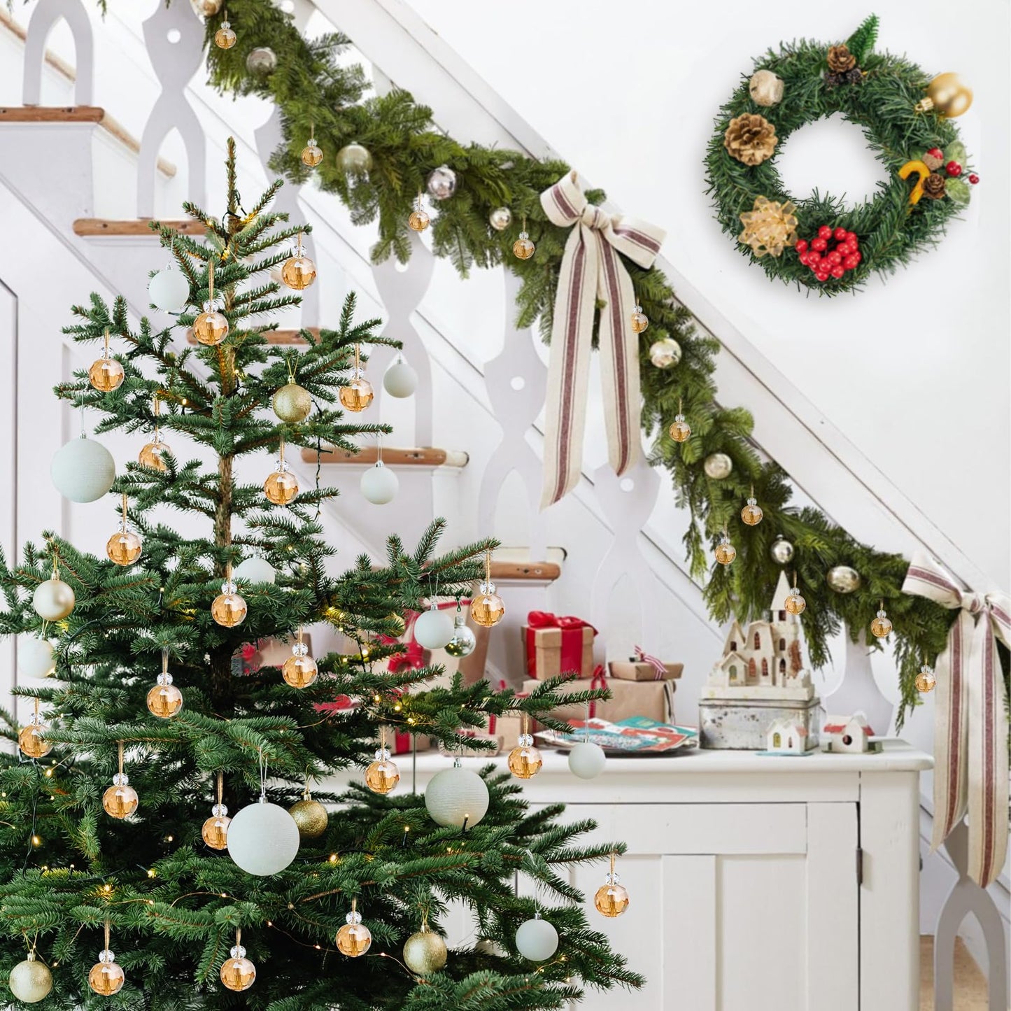 12 Pcs Crystal Glass Christmas Balls Ornaments, 0.87" Mini Prism Ball Christmas Tree Decorations, Hanging Crystal Ornament Clearance for Xmas Wedding Party Home Decor (Gold)